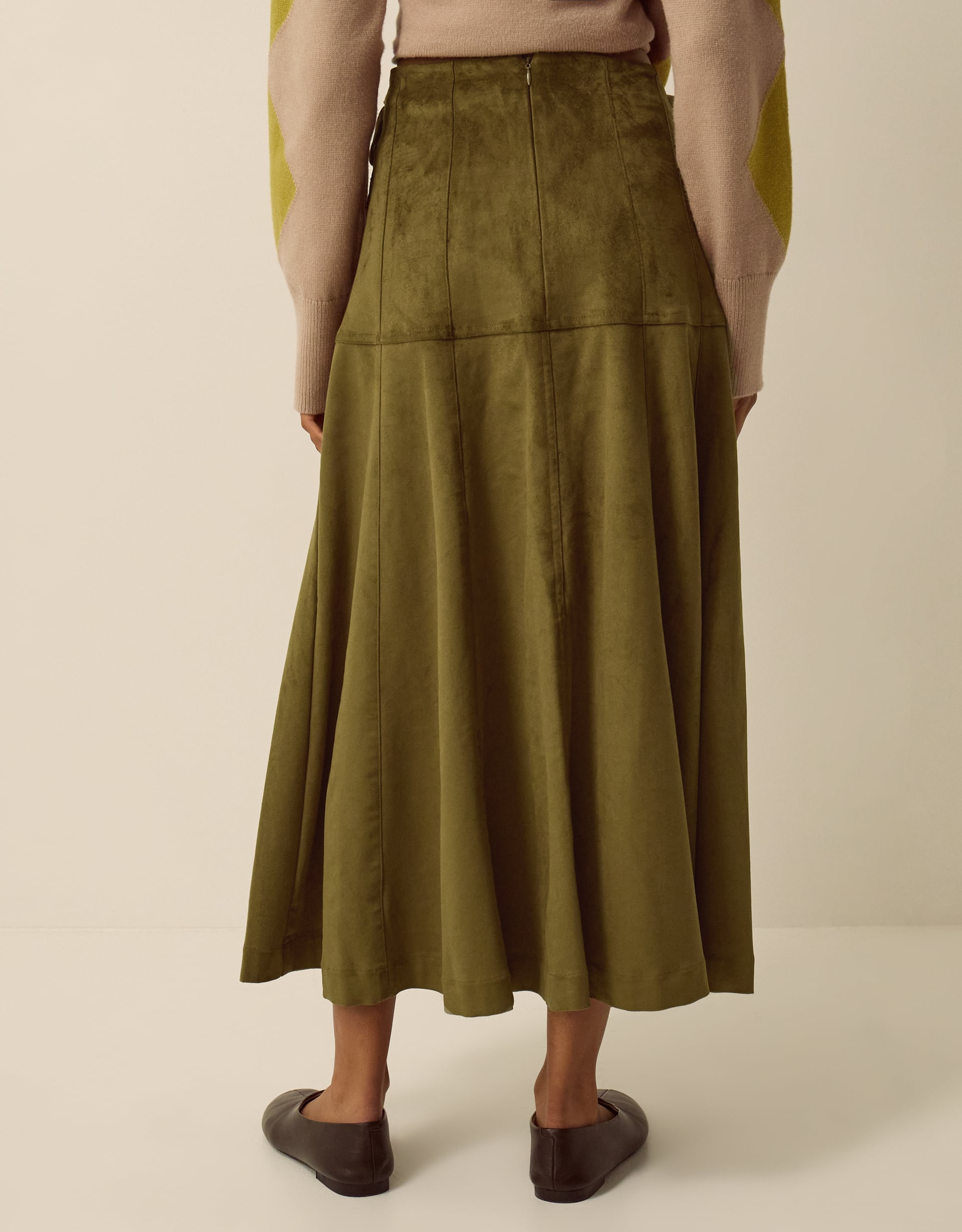 Monsoon Macy Tie Side Faux Suede Midi Skirt, view 3