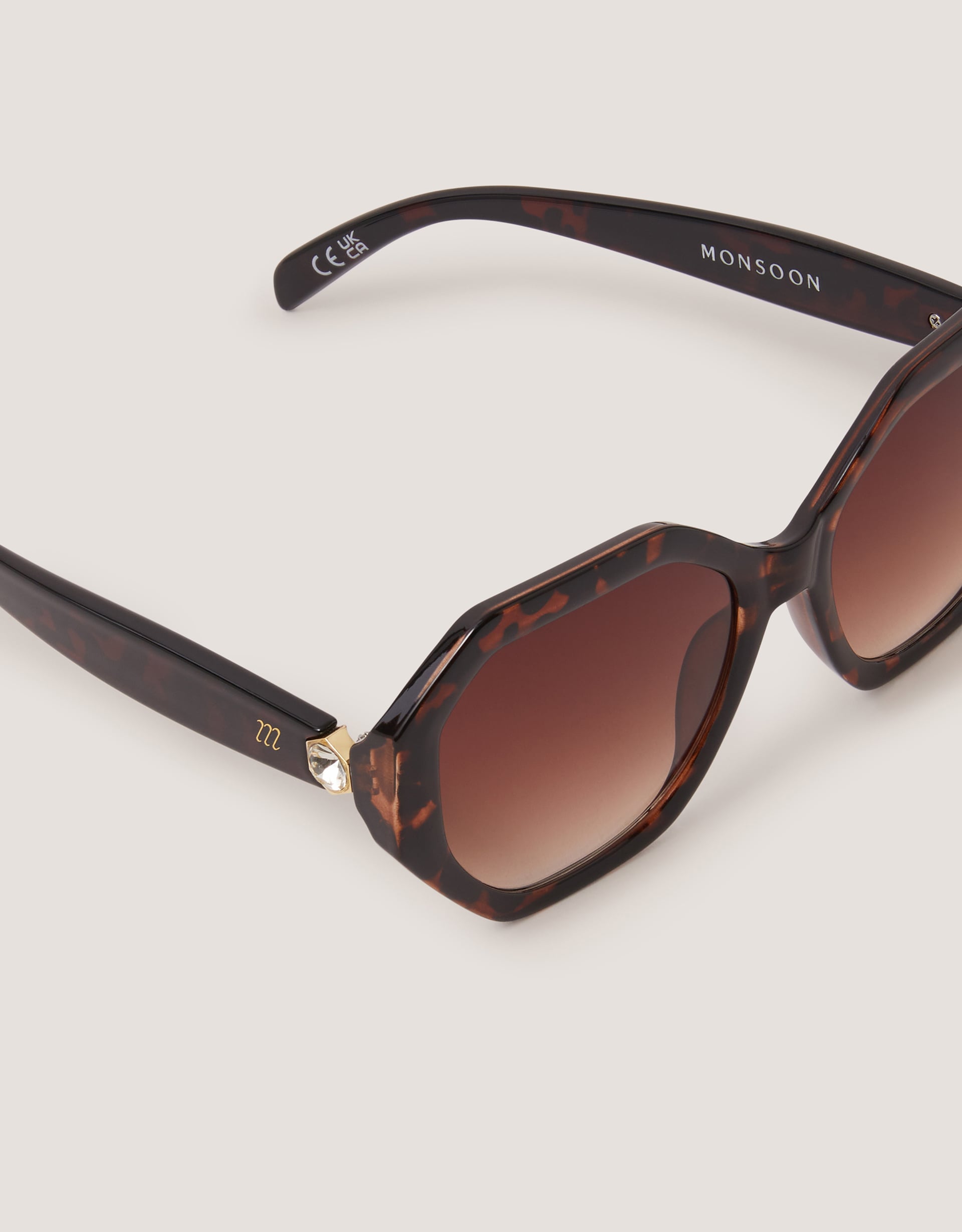 Monsoon Tort Hexagonal Sunglasses, view 2