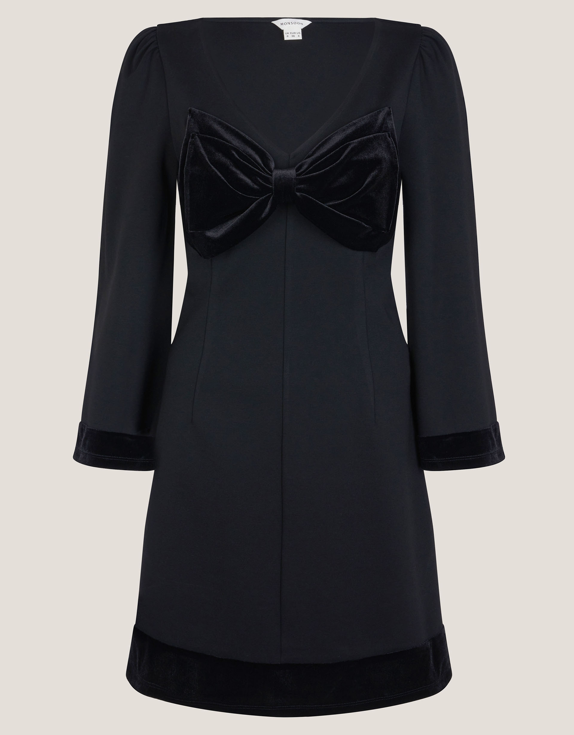 Monsoon Blair Velvet Bow Long Sleeve Mini Dress, view 5