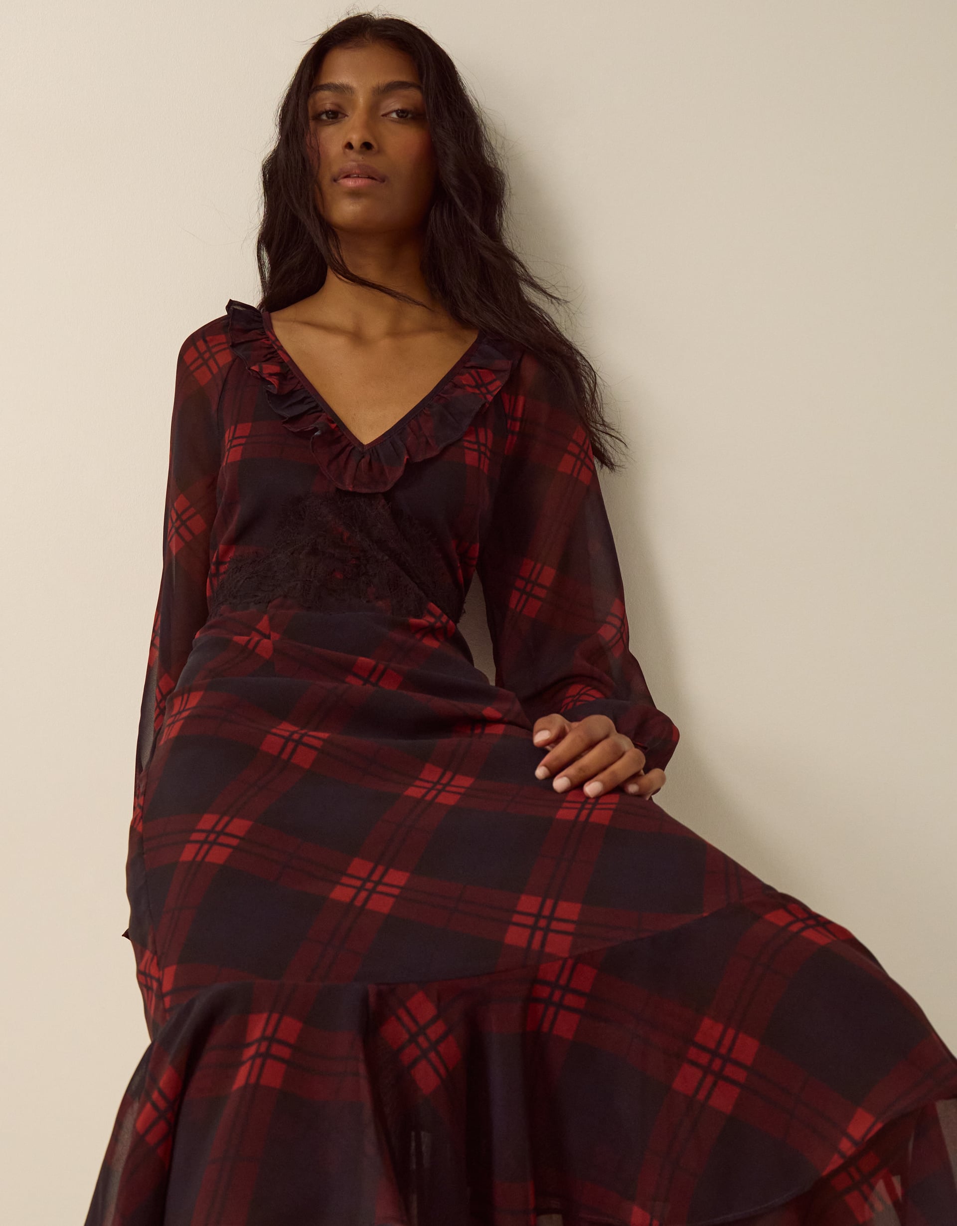 Monsoon Rowena Check Lace Midi Dress, view 5