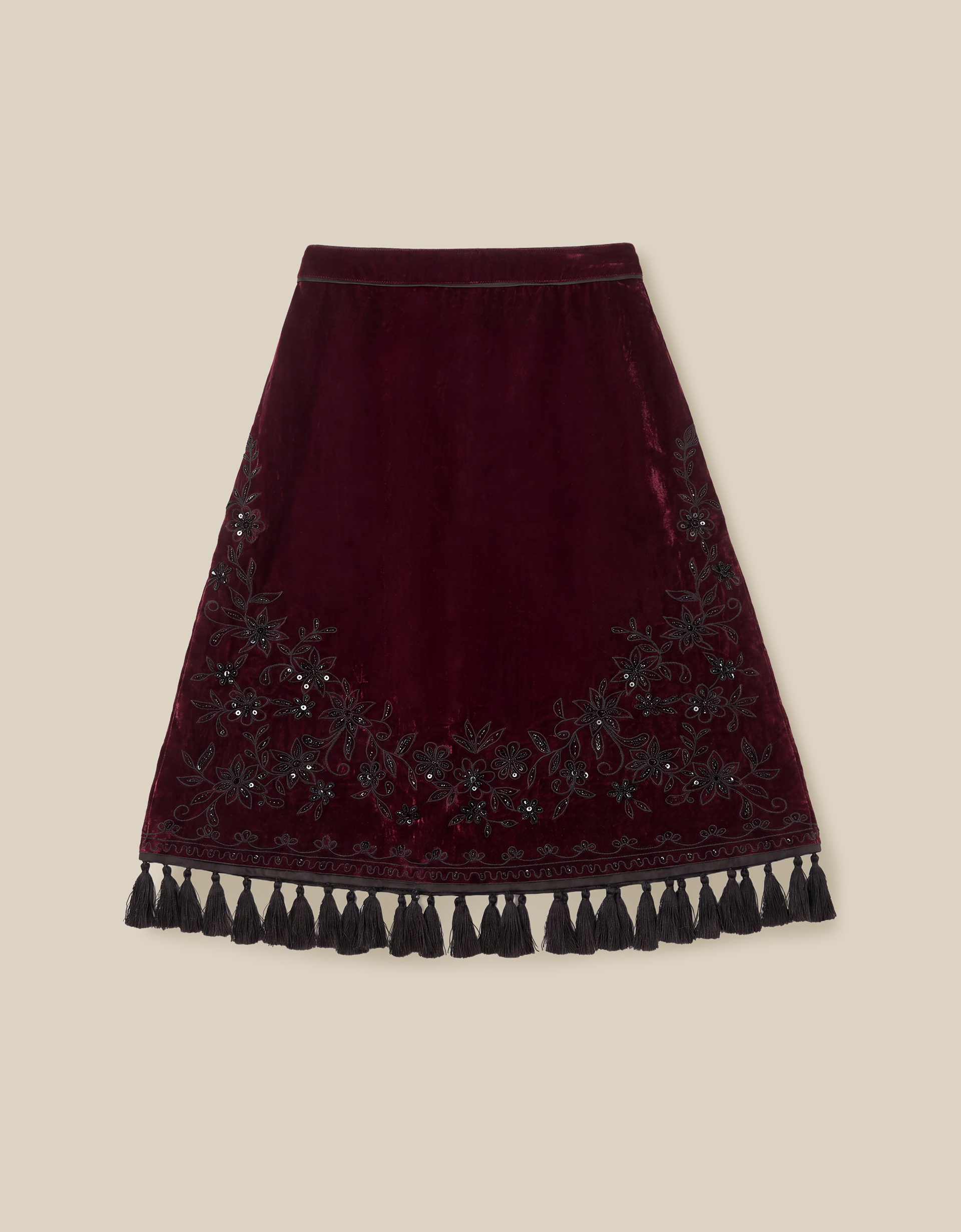Monsoon Mila Embellished Velvet Knee Length Skirt, view 6
