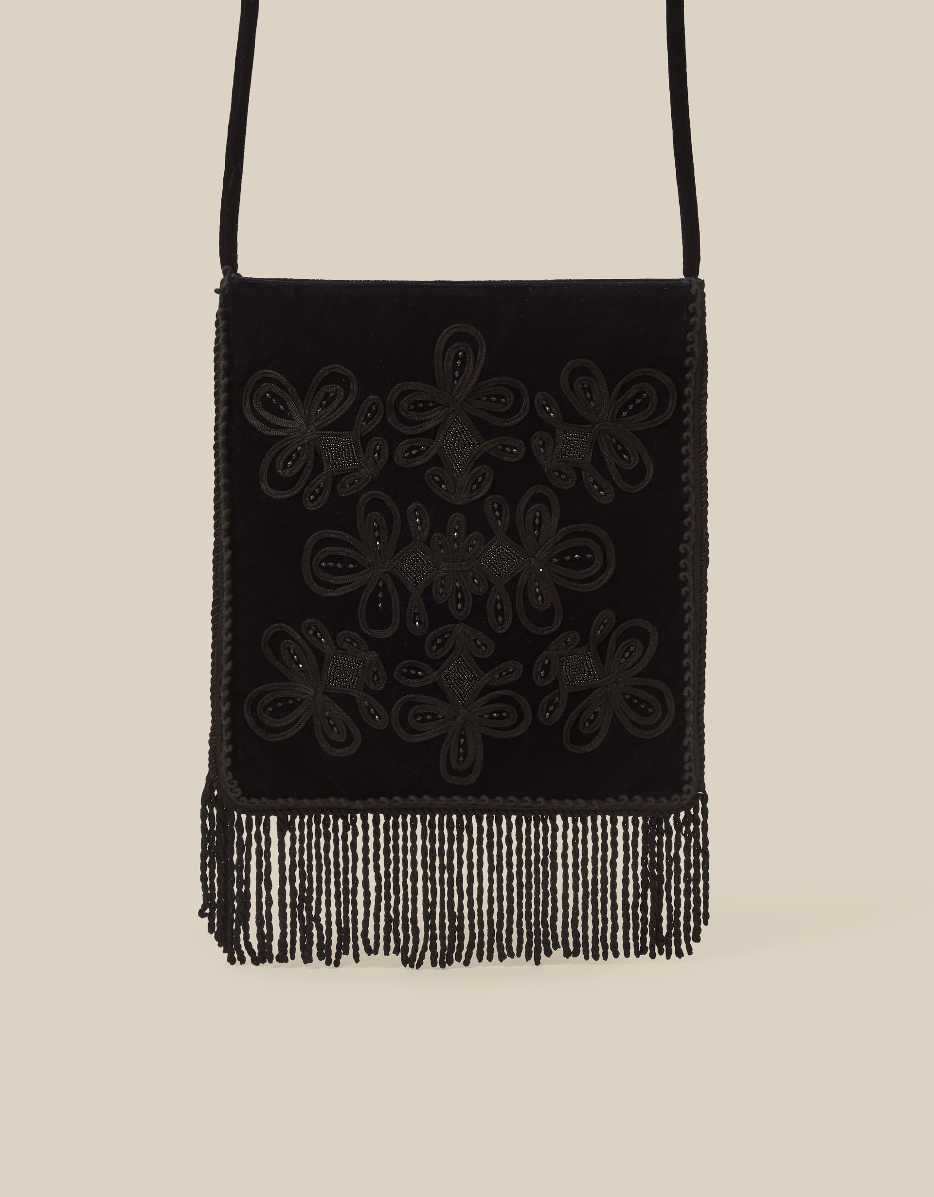Monsoon Dori Embroidered Fringe Crossbody Bag