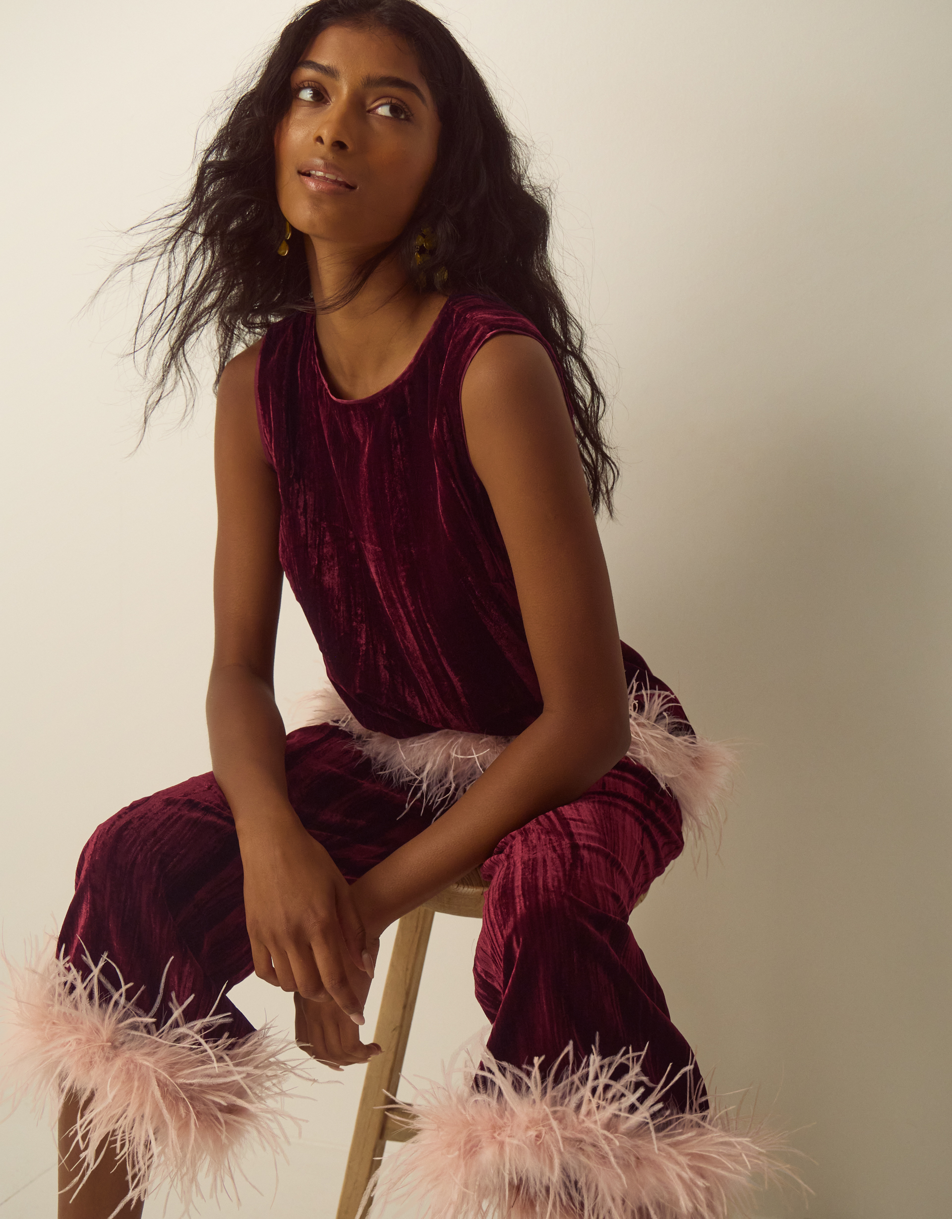 Monsoon Emma Sleeveless Faux Feather Velvet Top, view 5