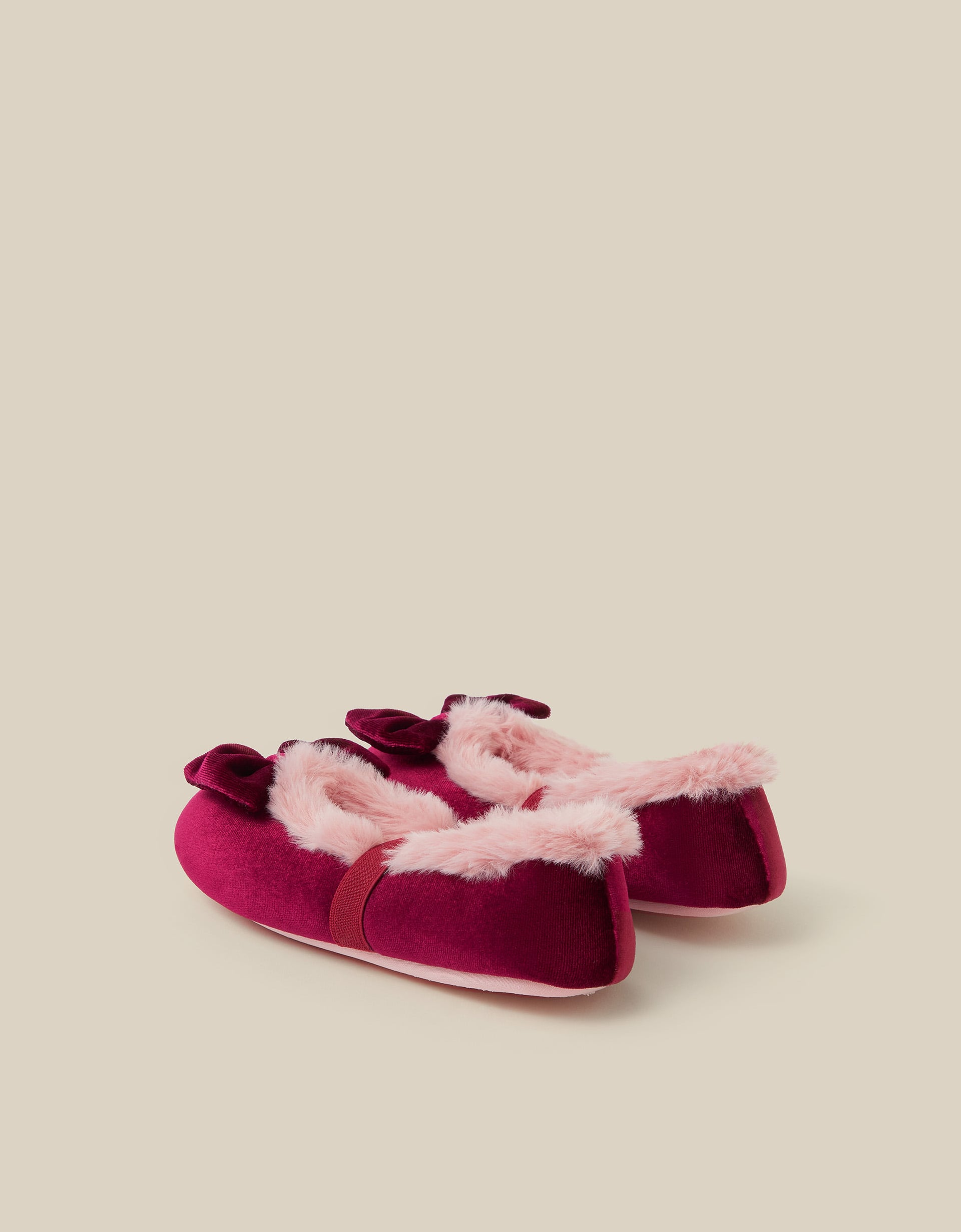 Monsoon Bow Faux Fur Velvet Slippers, view 3