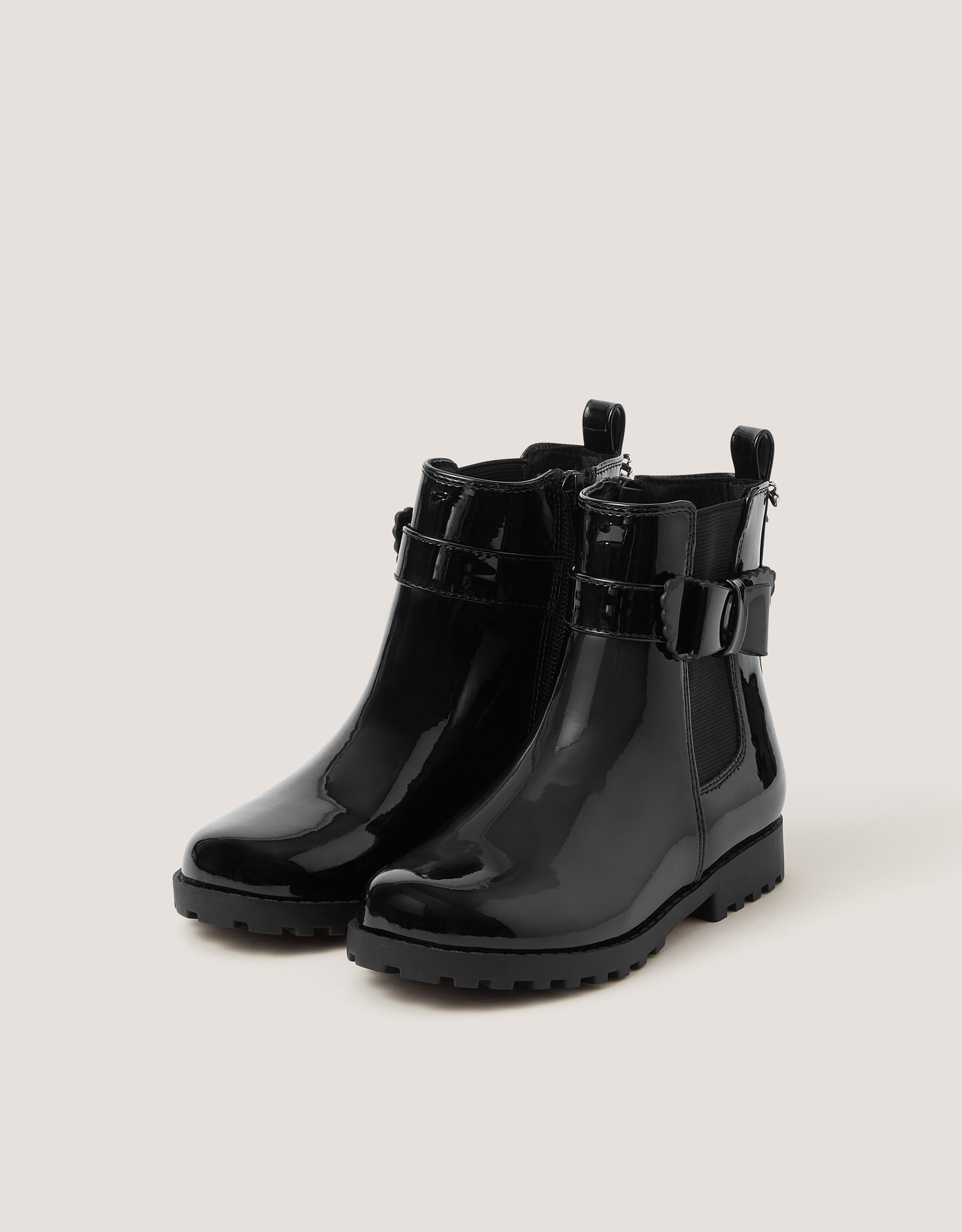 Monsoon Bow Patent Chelsea Boot School Shoes in Black