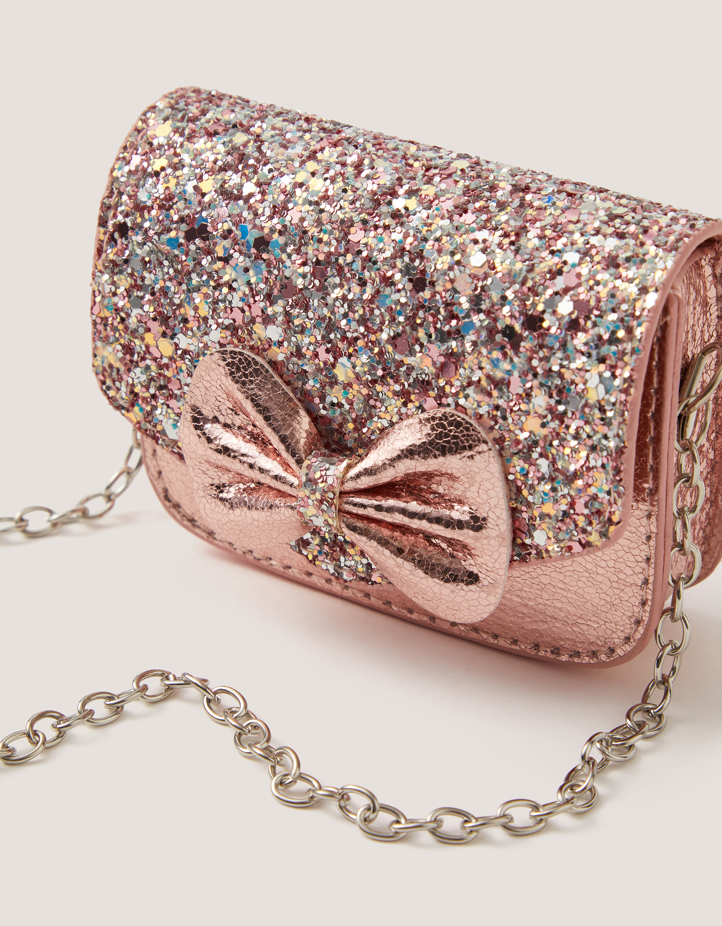 Monsoon Mini Glitter Bow Metallic Bag, view 3