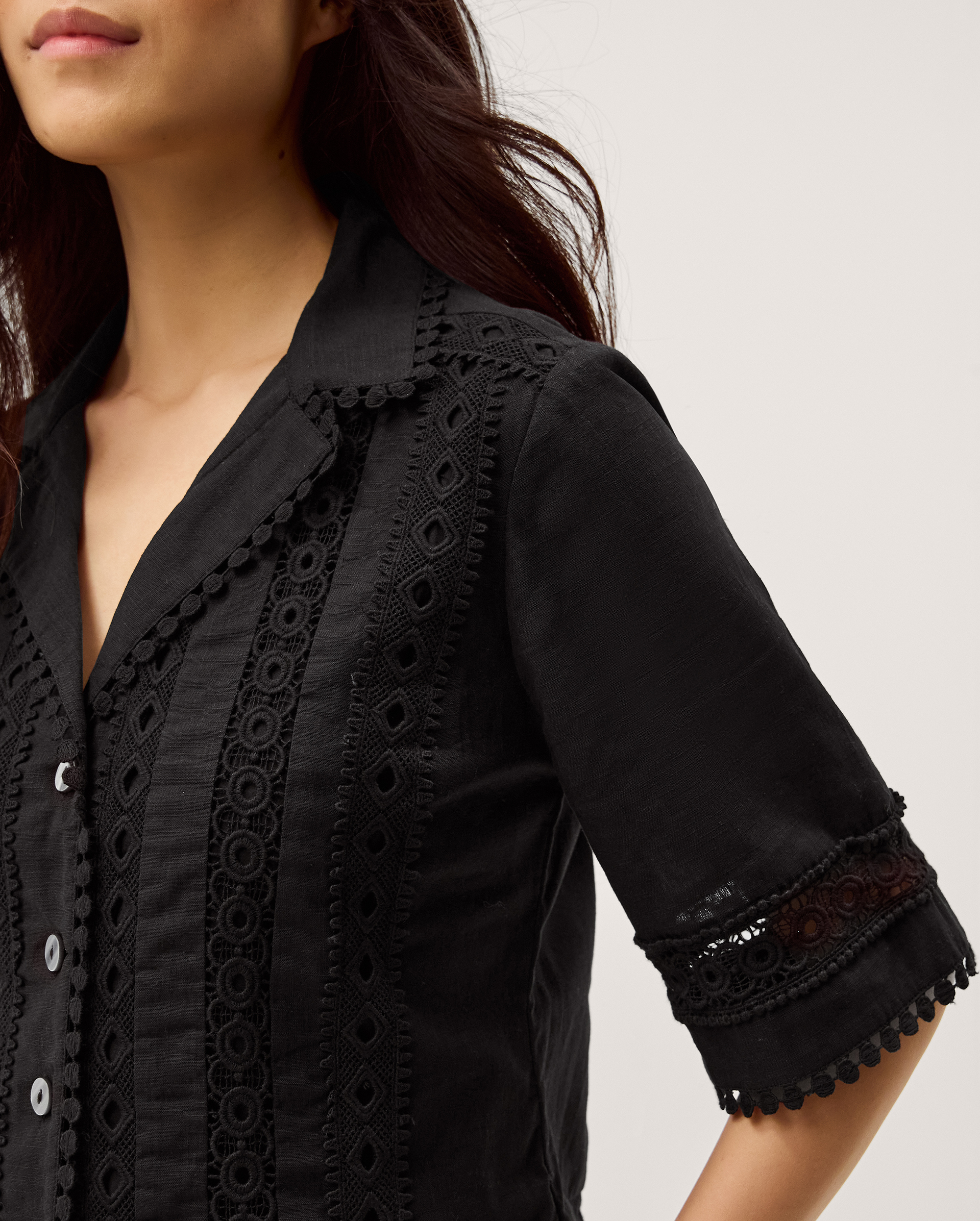 Monsoon Irina Lace Trim Shirt in Black, view 3