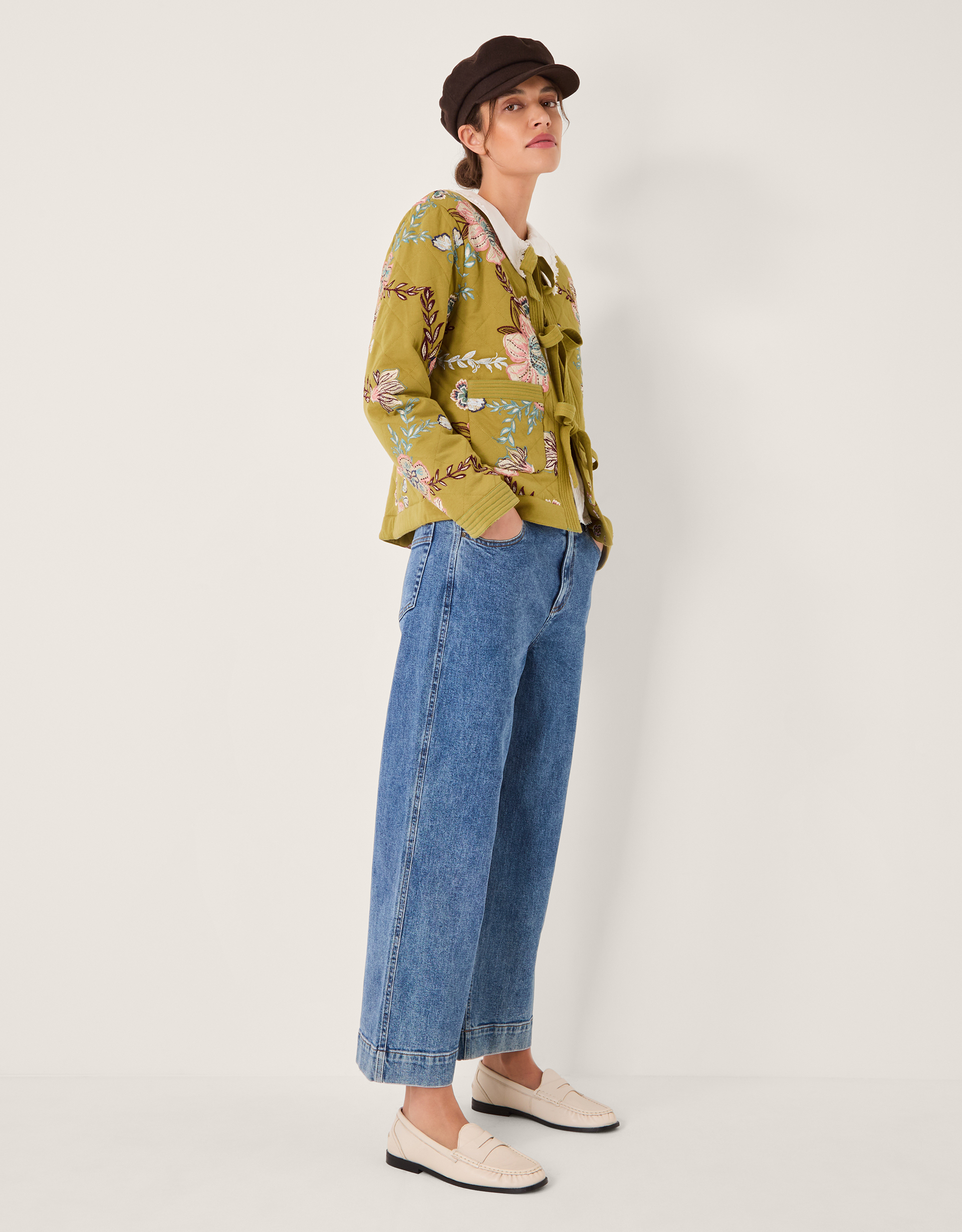 Monsoon Eliza Floral Quilted Jersey Jacket in green