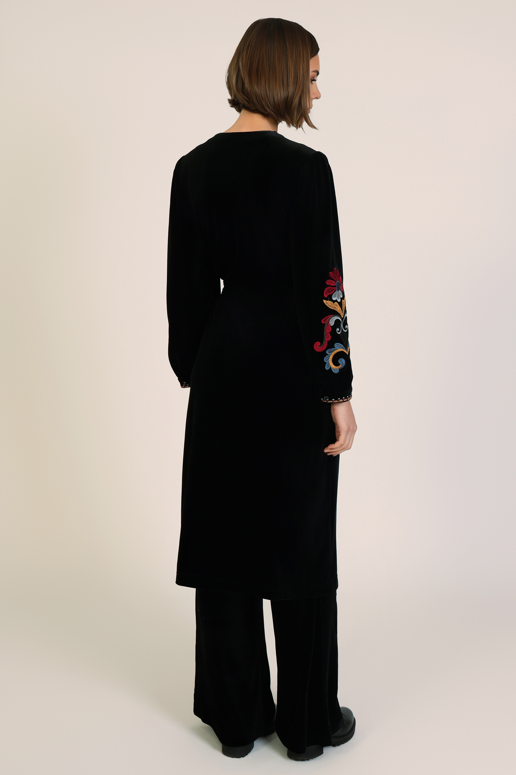 Monsoon Traffic People Folklore Embroidered Velvet Duster Coat, view 2