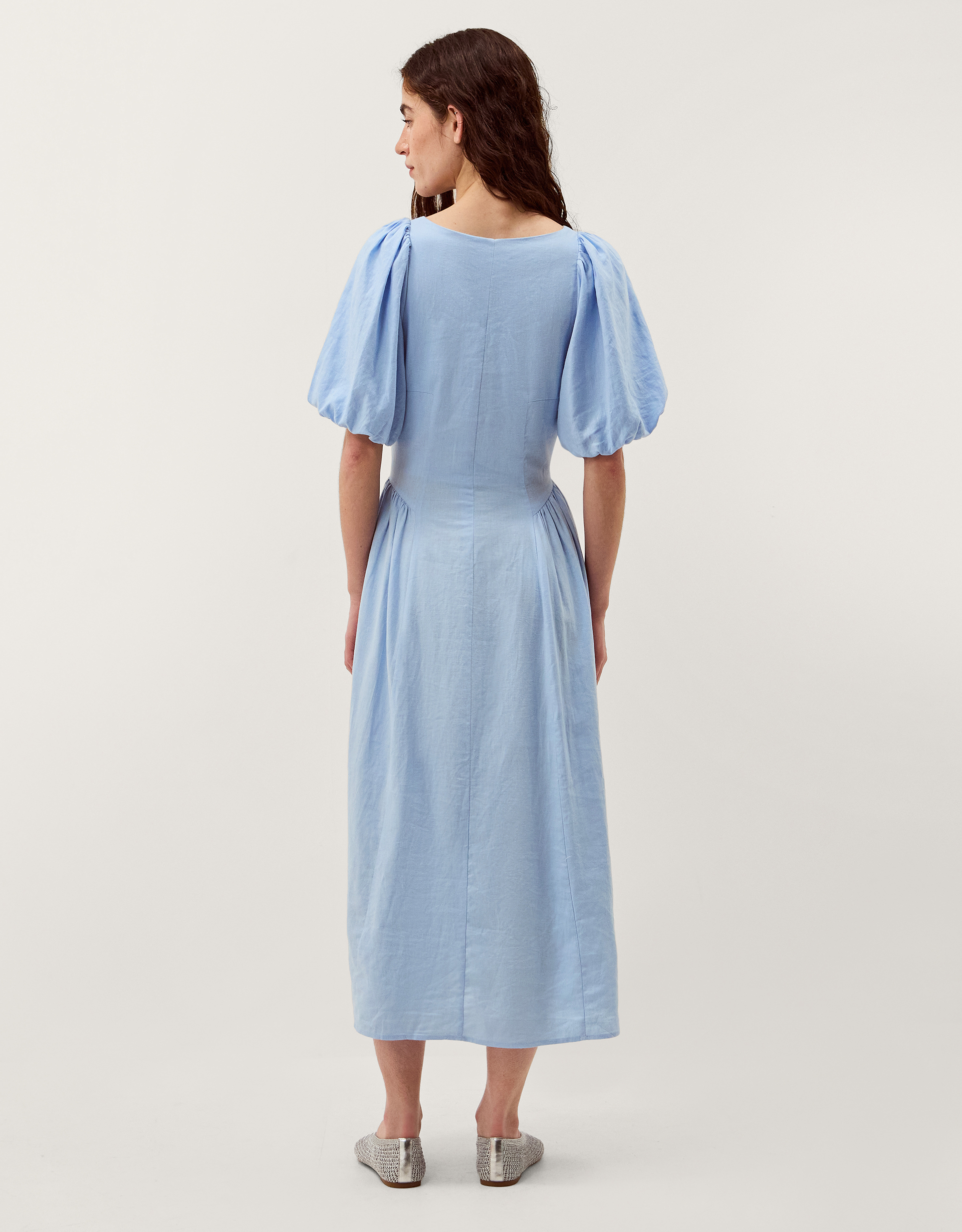 Monsoon Lottie Puff Sleeve Linen Blend Midi Dress, view 3