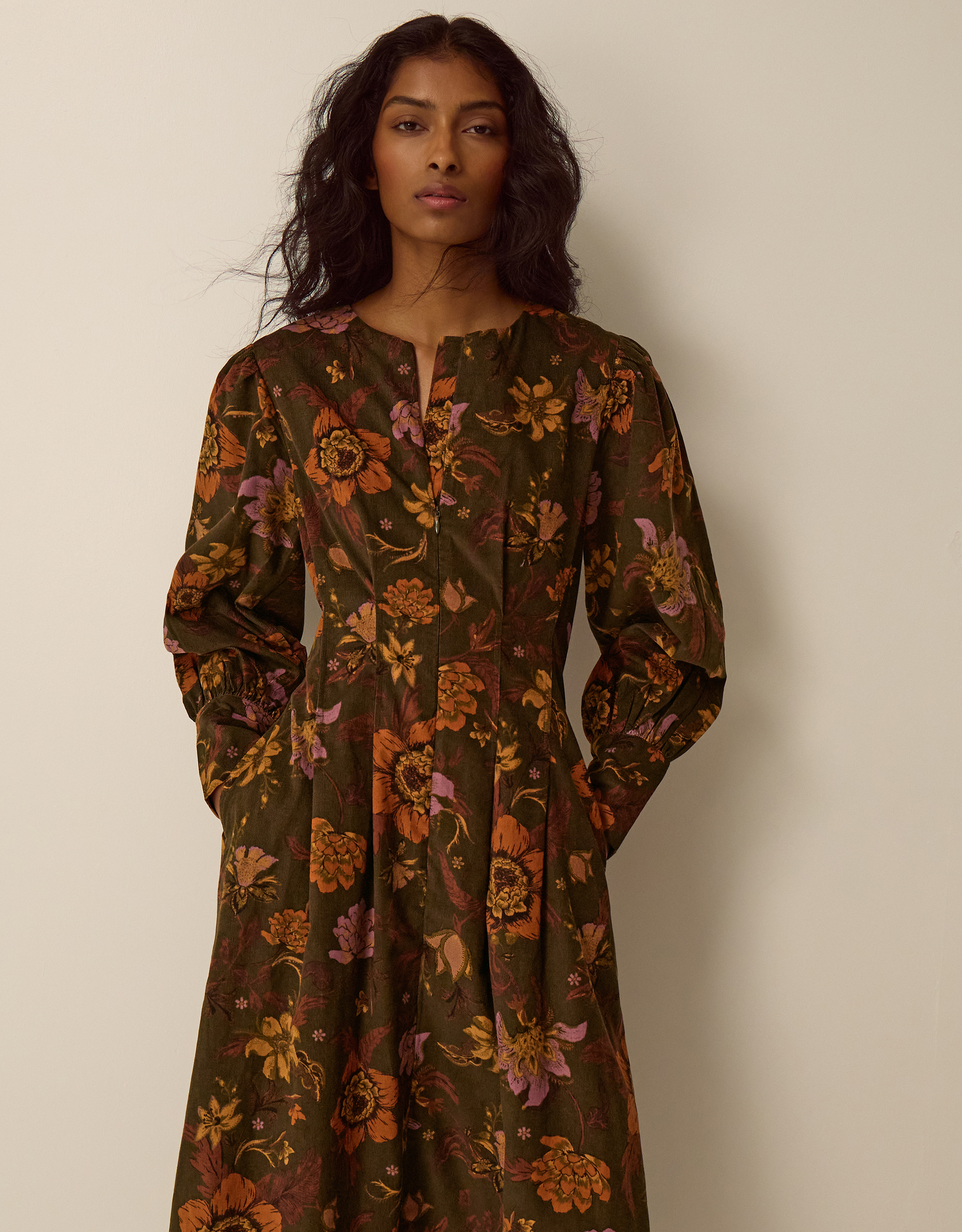 Monsoon Princella Floral Corduroy Midi Dress, view 5