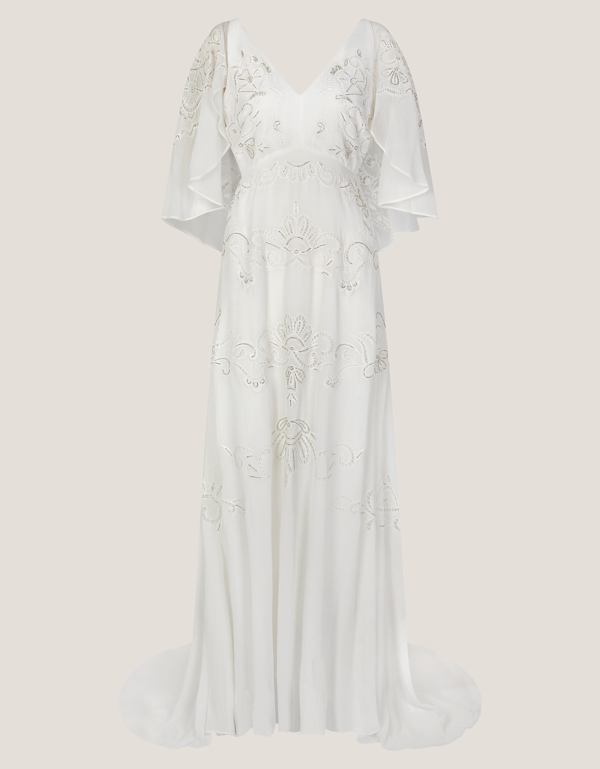 Monsoon Cream Embellished Cali Cape Sleeve Wedding Dress, view 5