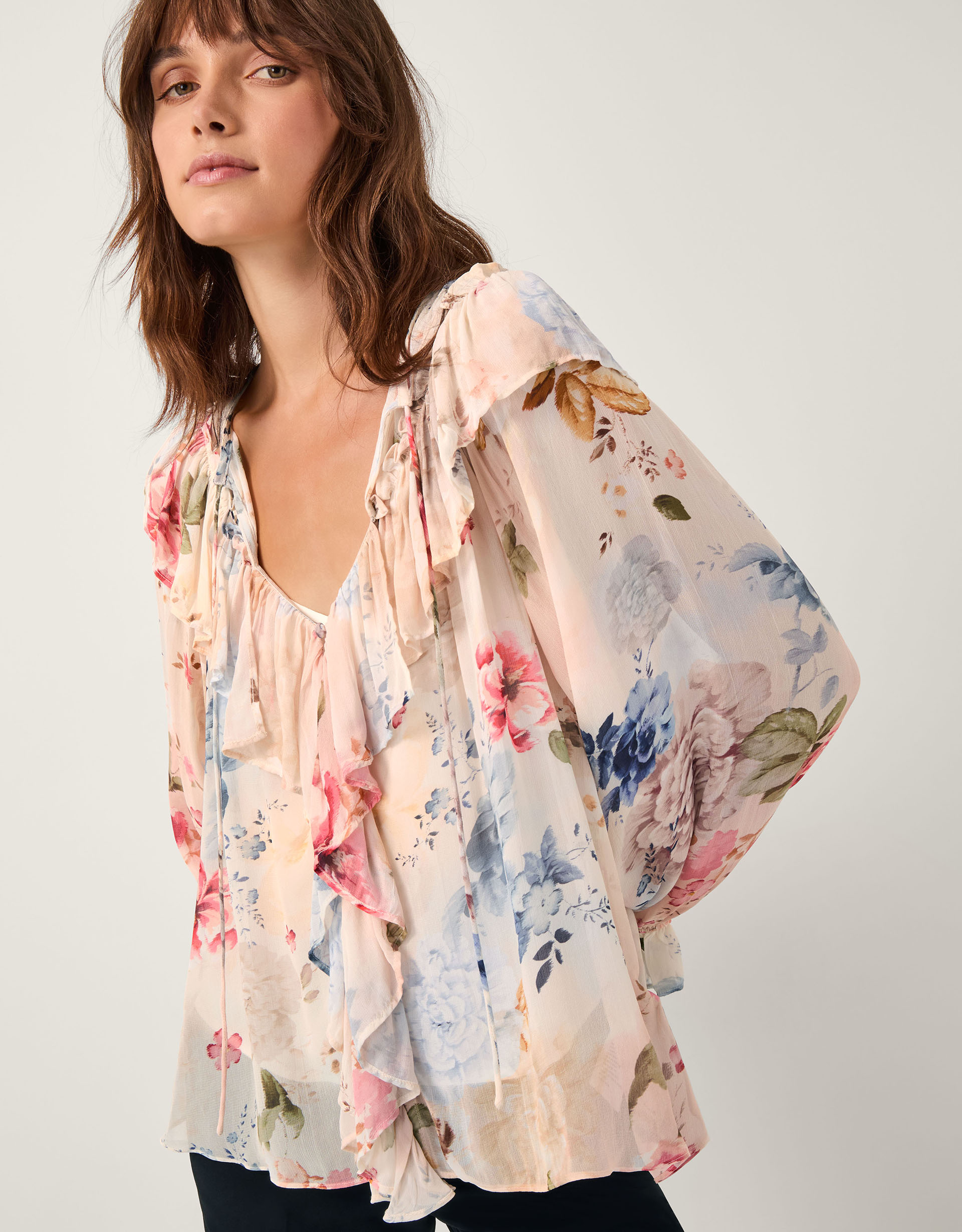 Monsoon Sasha Floral Ruffle Blouse