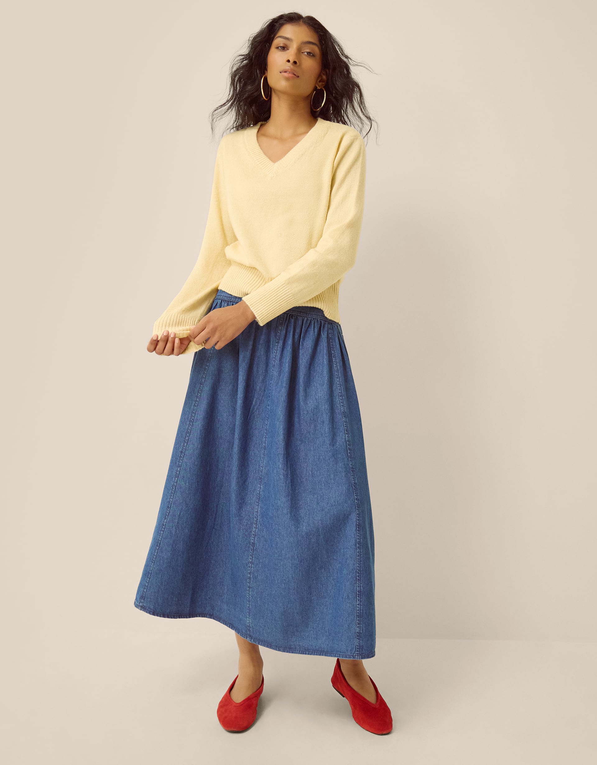 Monsoon Paloma Denim Midi Skirt in blue