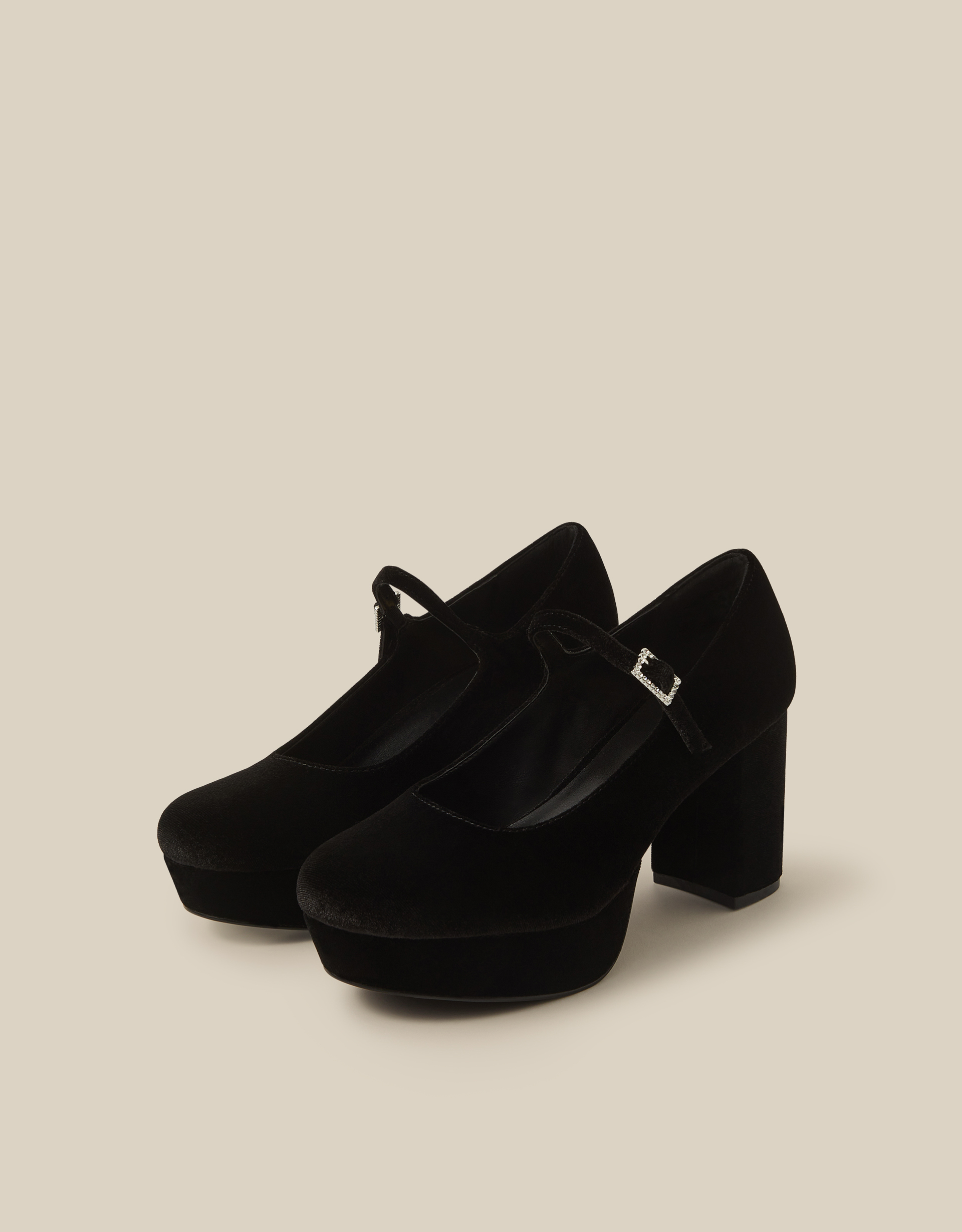 Monsoon Polly Velvet Mary Jane Platform Heels in Black
