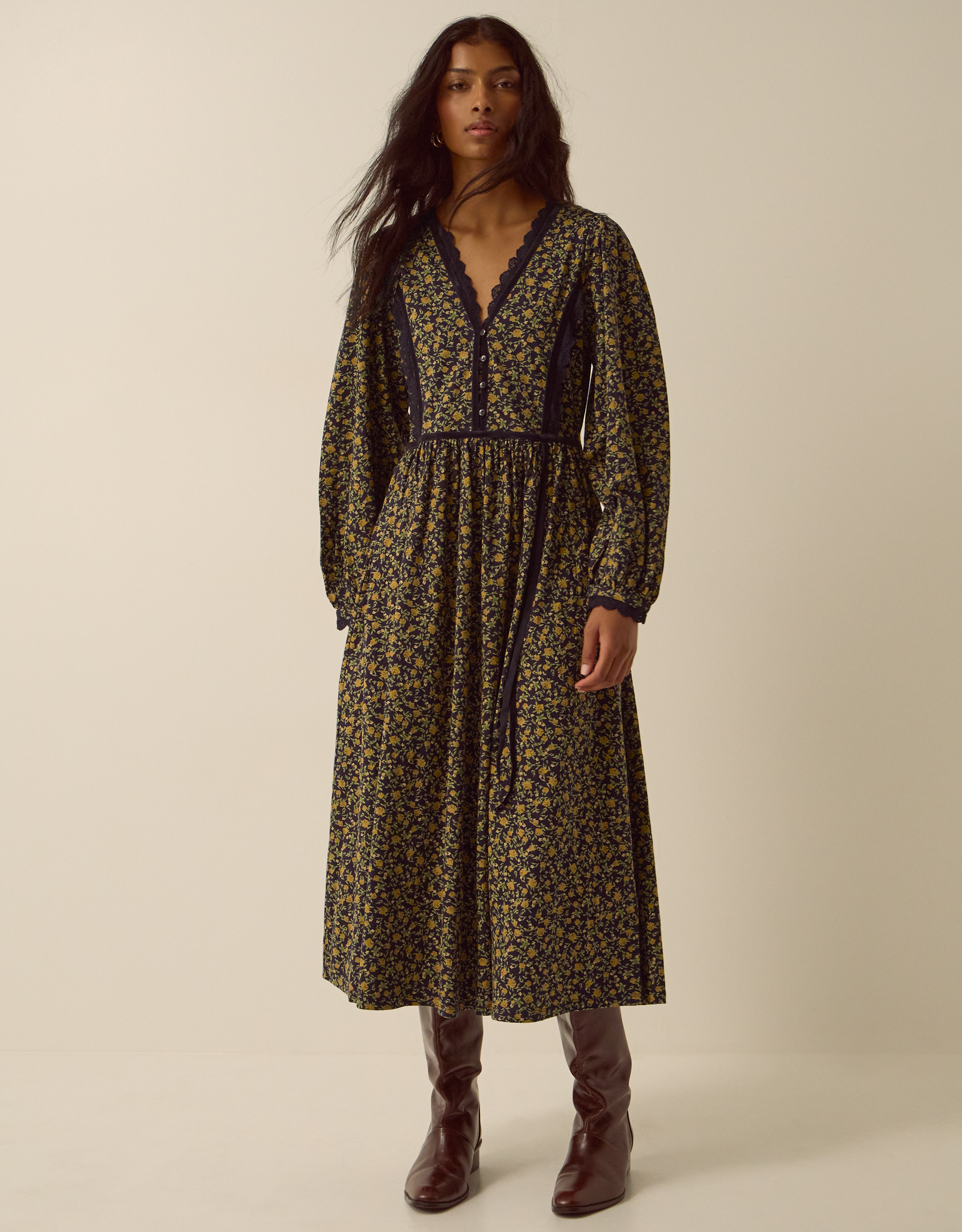 Monsoon Sophie Floral Print Jersey Midi Dress