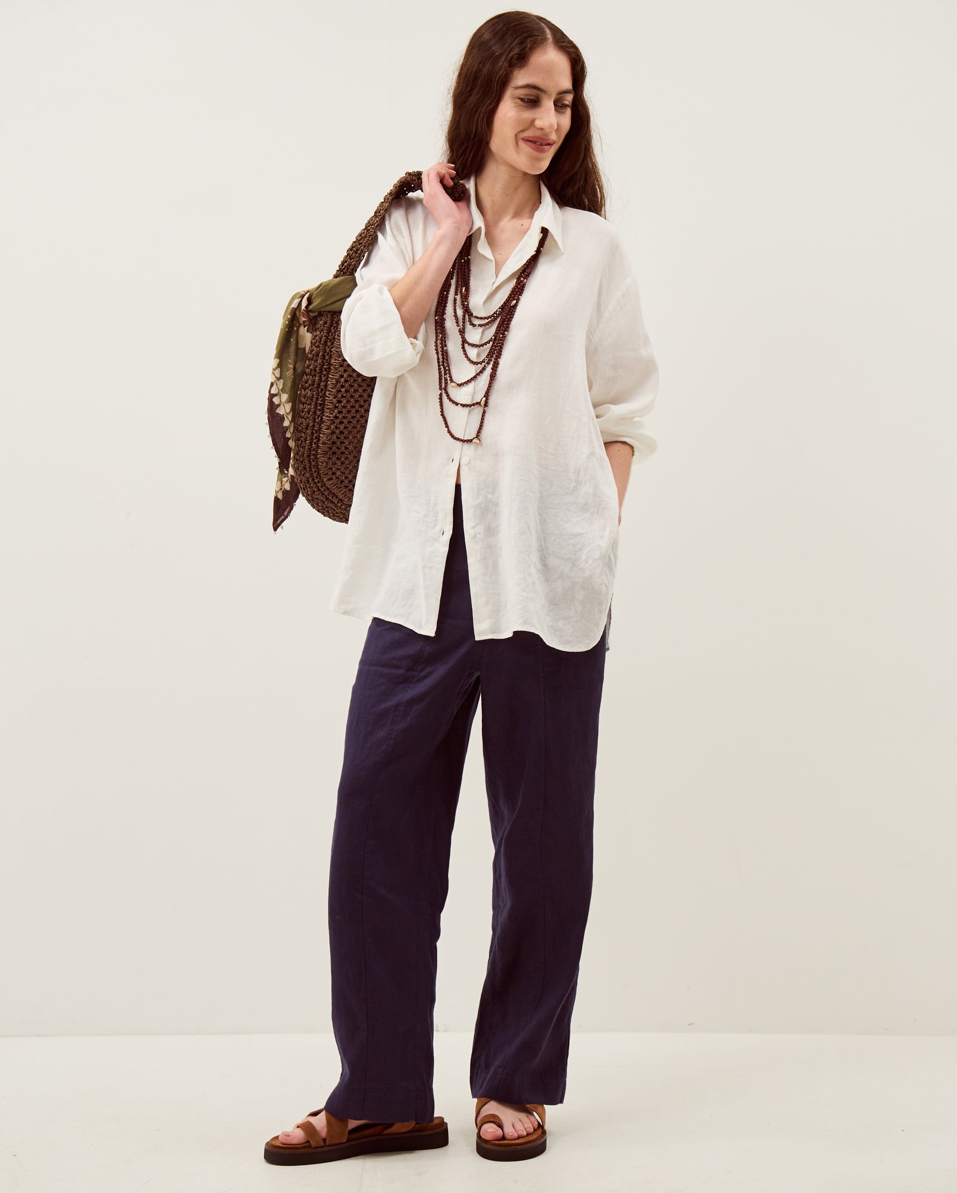 Monsoon Lucy Regular Straight Leg Linen Trousers in blue