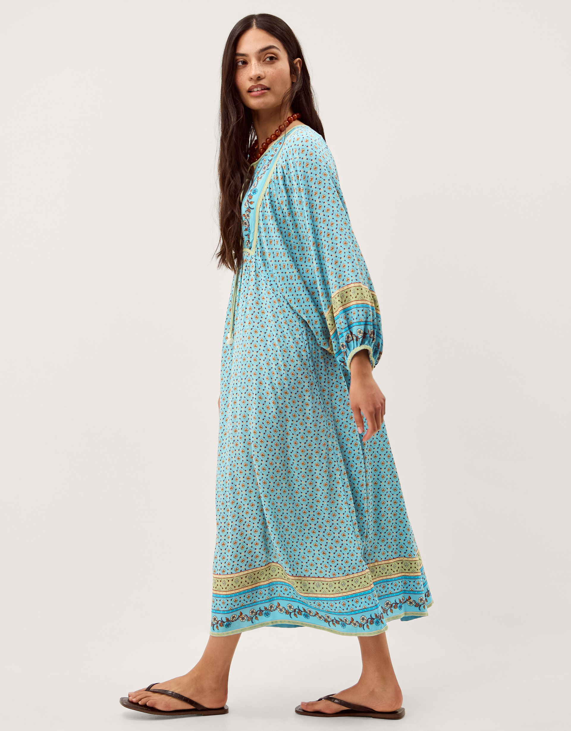 Monsoon Millie Long Sleeve Print Midi Dress
