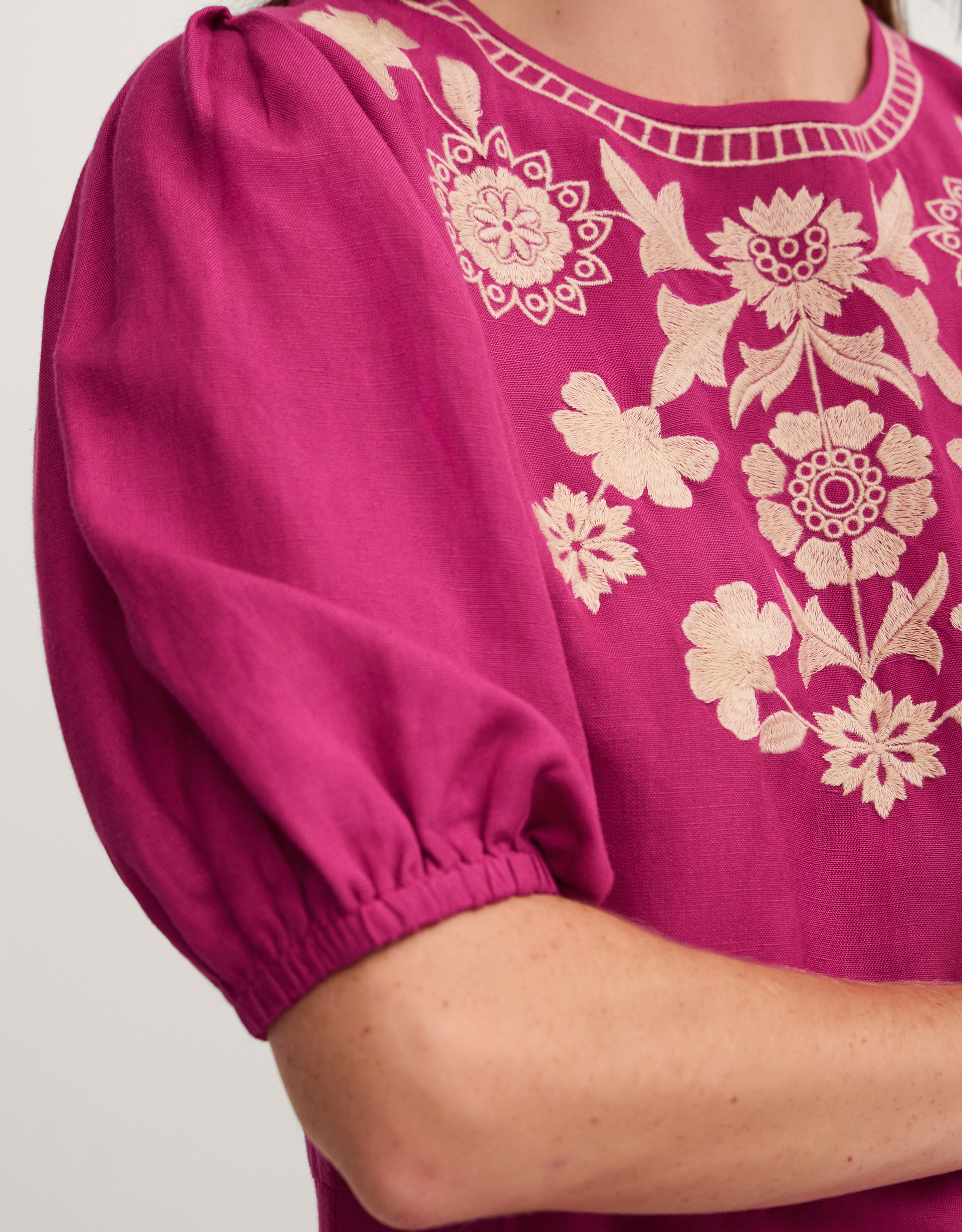 Monsoon Lydia Embroidered Linen Blend Mini Dress, view 2