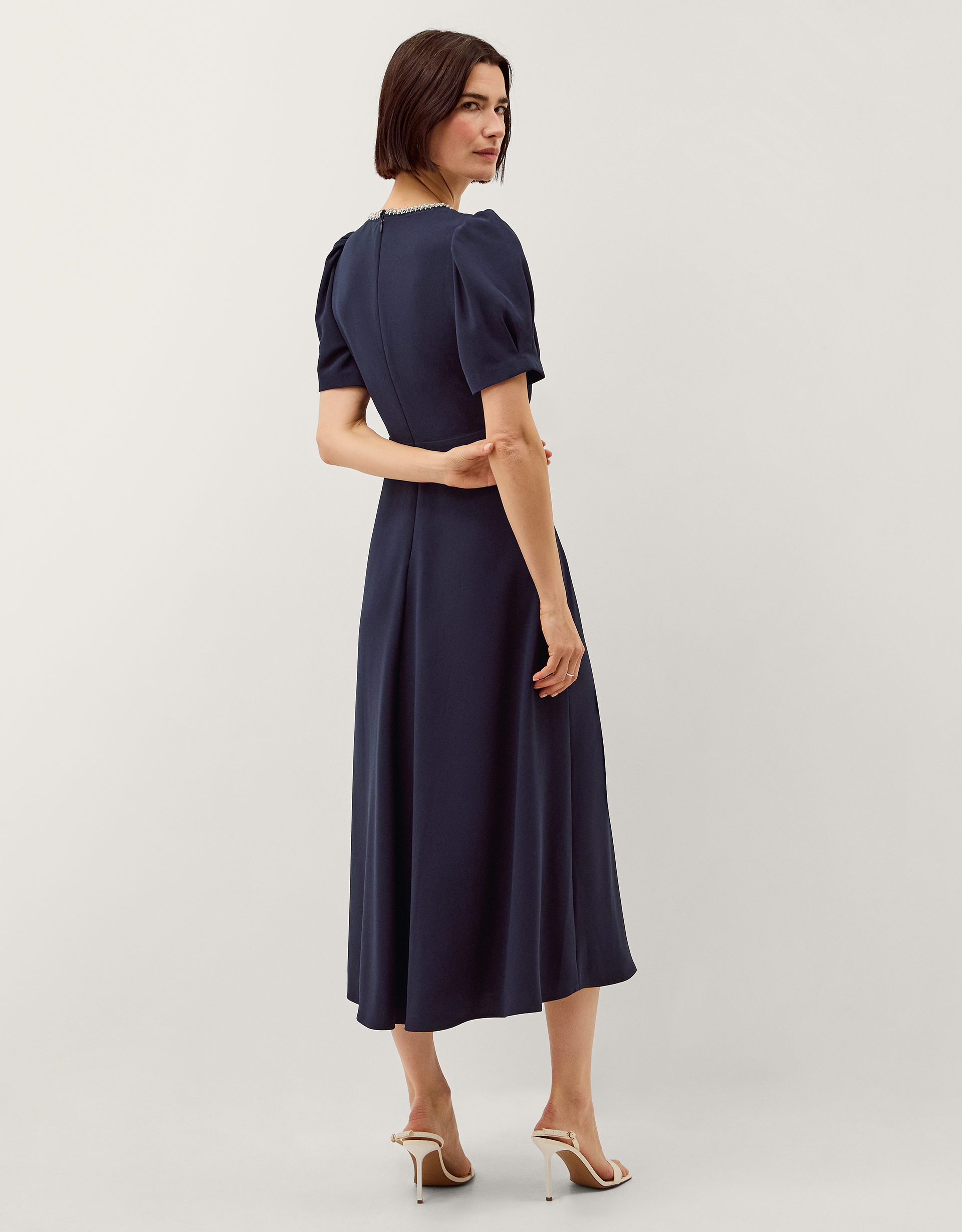 Monsoon Bonnie Bow Puff Sleeve Midi Dress, view 3