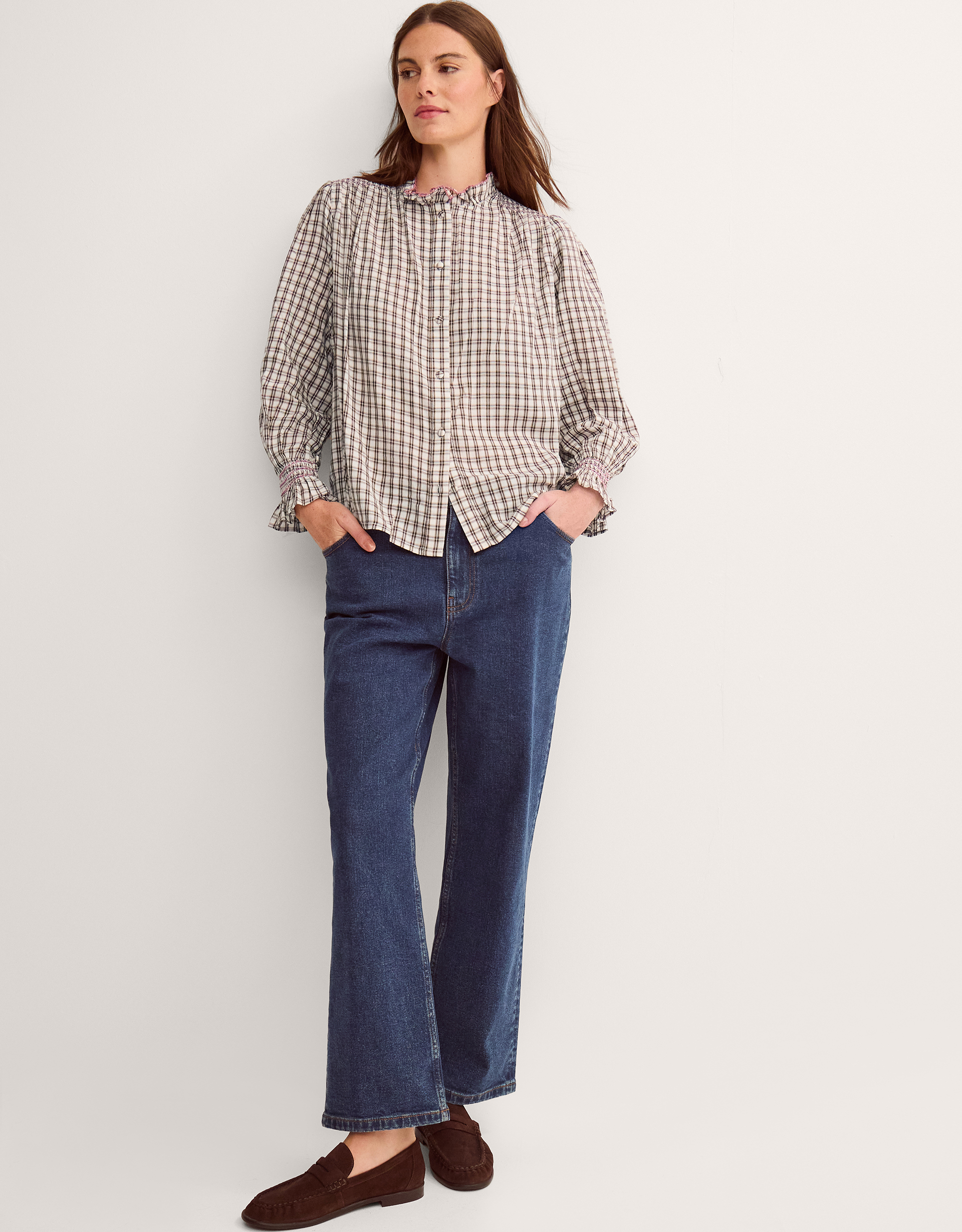 Monsoon Marlo Check Blouse Brown, view 4