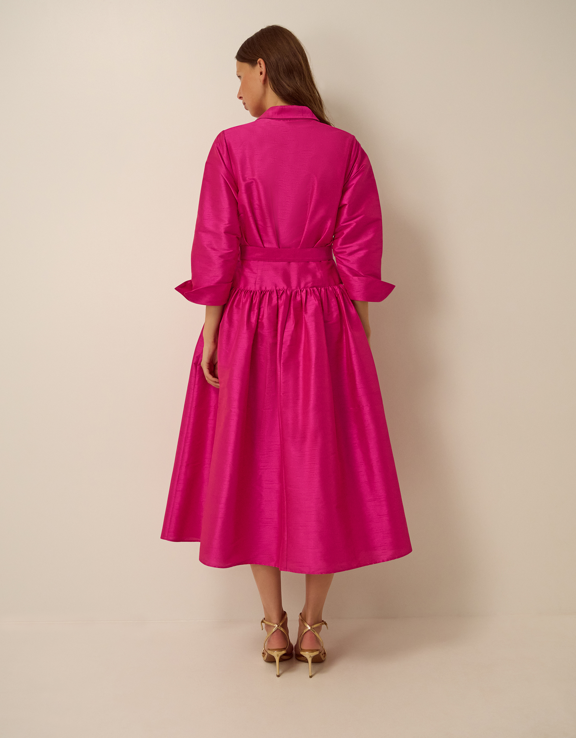 Monsoon Poppy Belted Midi Shirt Dress Pink, view 3