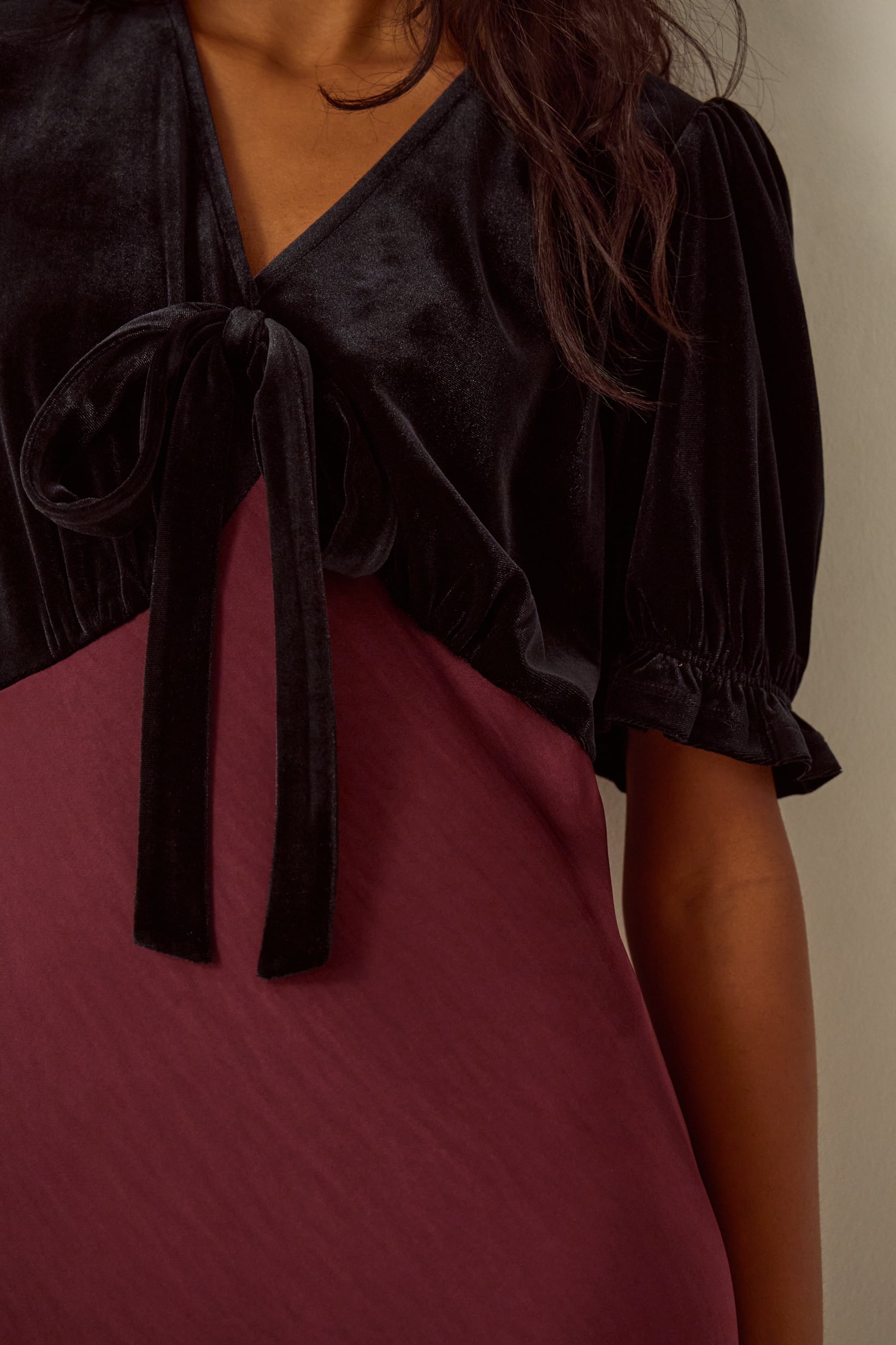 Monsoon Fiona Puff Sleeve Velvet Satin Midi Dress, view 2