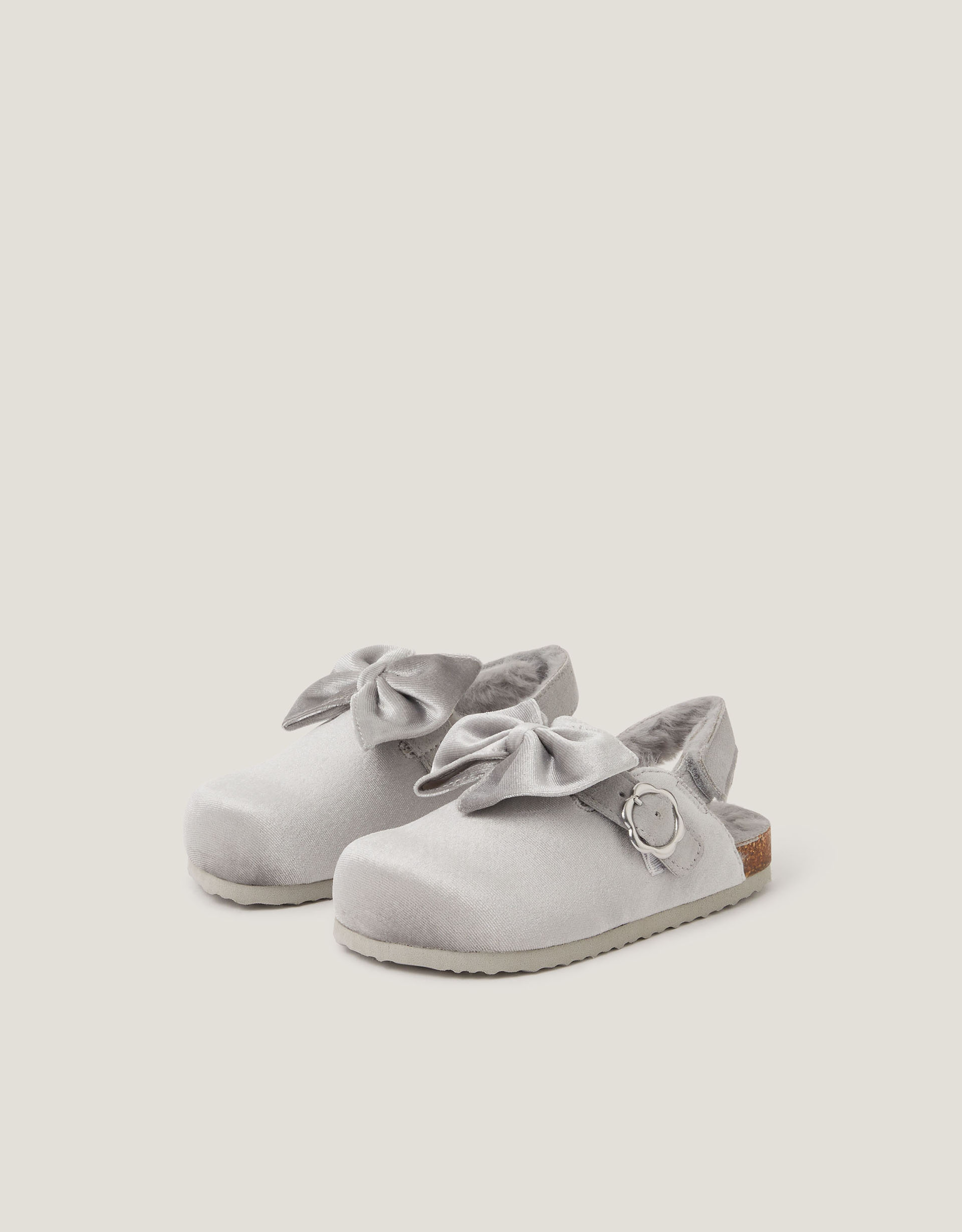 Monsoon Bow Velour Clogs in silver