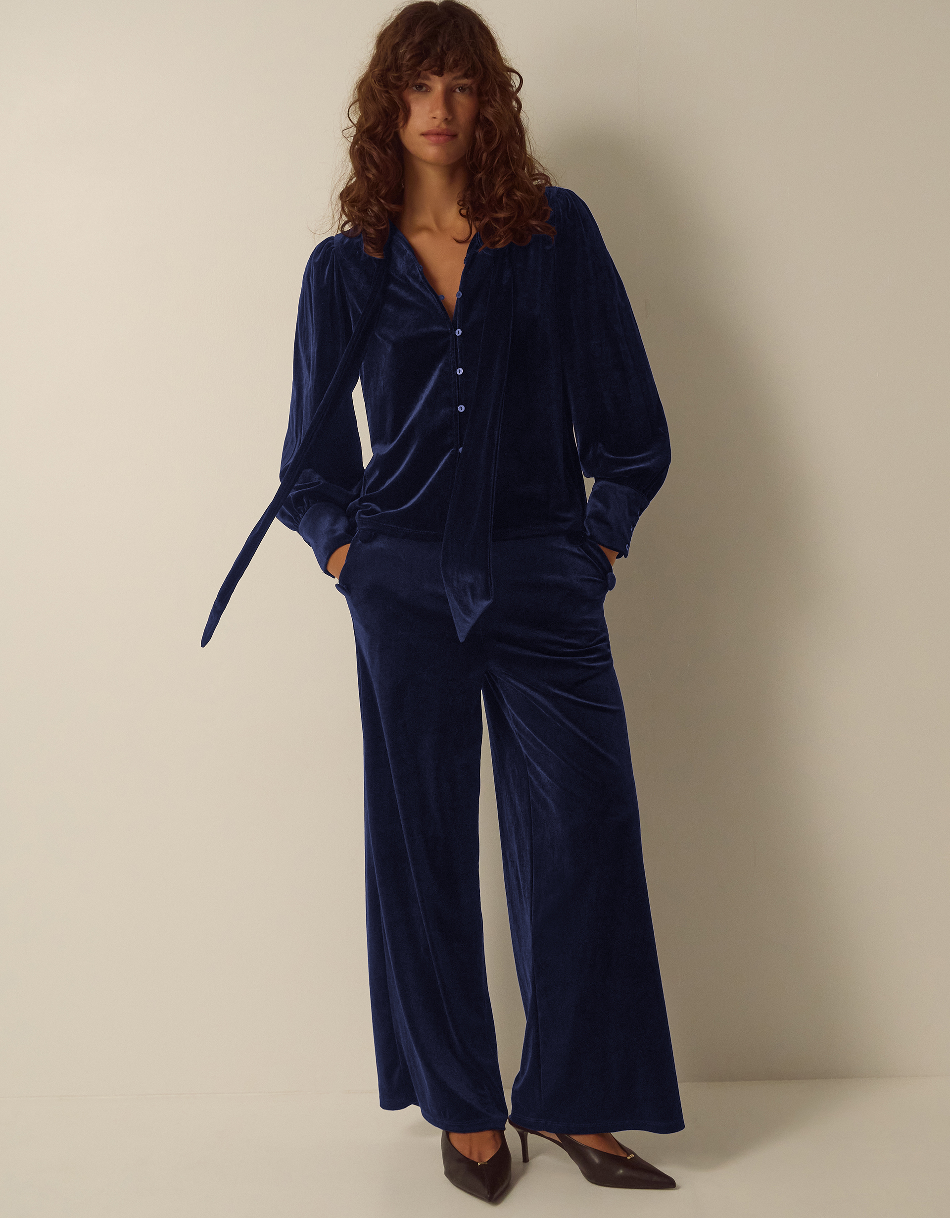 Monsoon Tessa Neck Tie Velvet Shirt, view 2