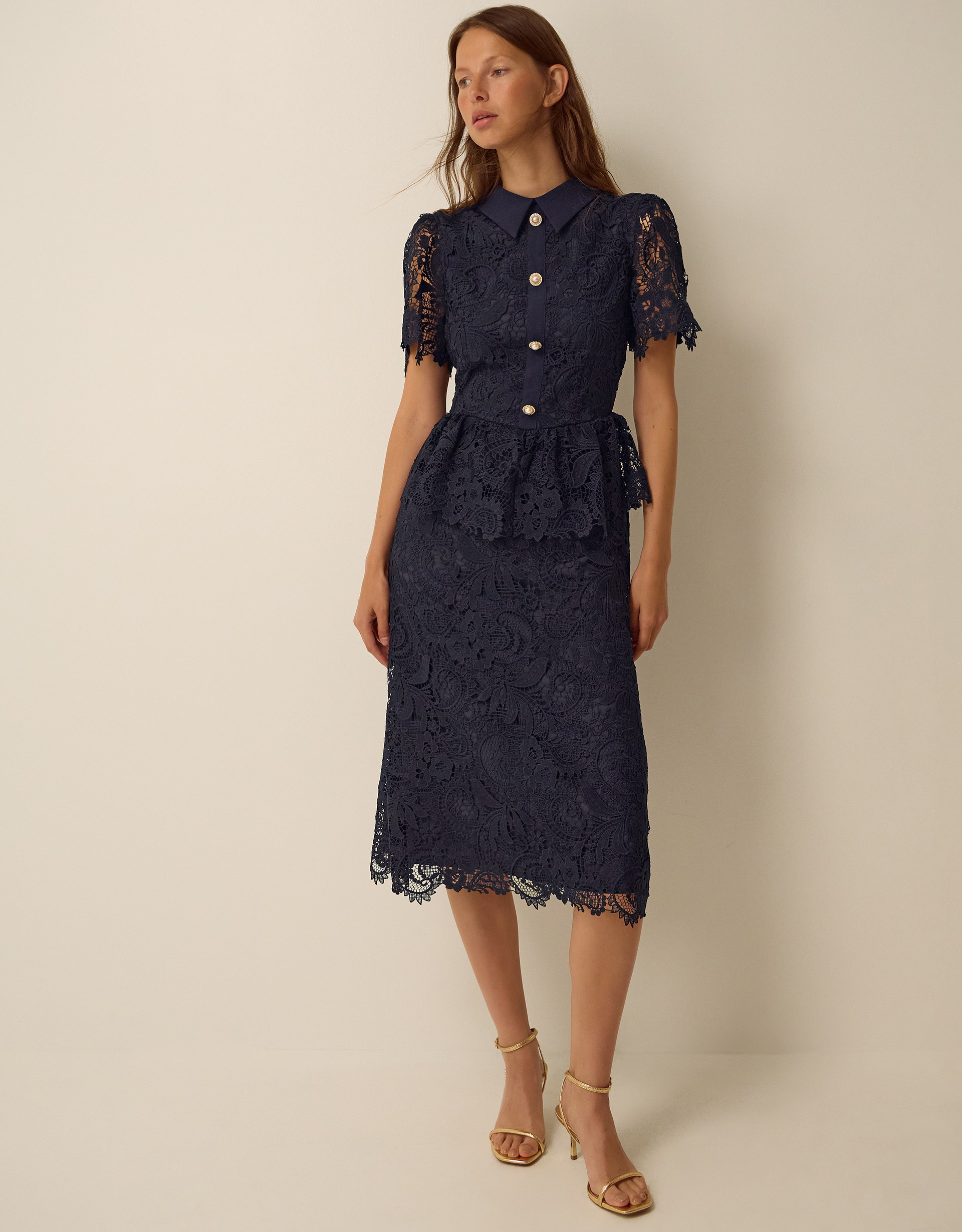 Monsoon Alice Lace Peplum Midi Dress
