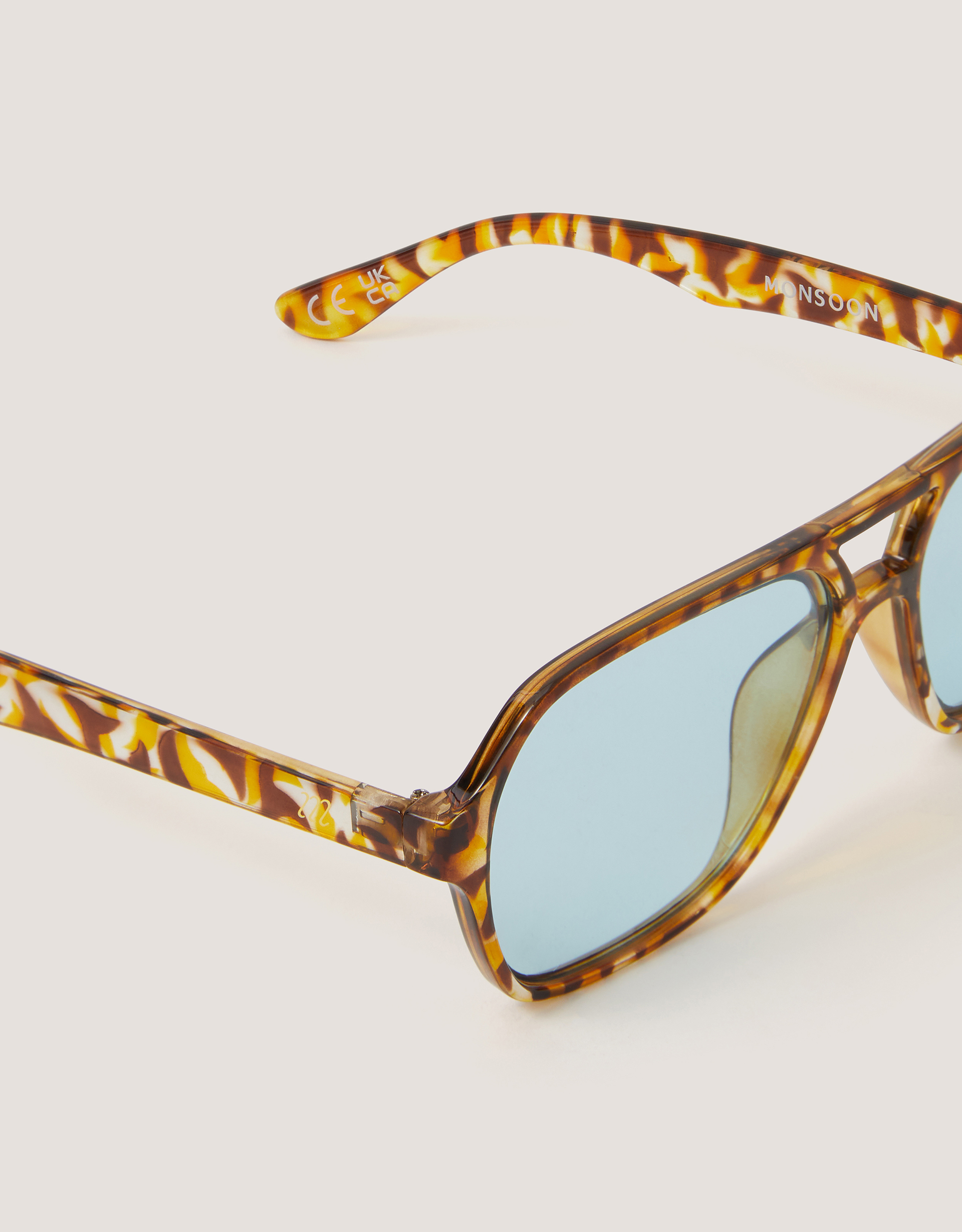 Monsoon Blue-Tinted Tort Aviator Sunglasses, view 2