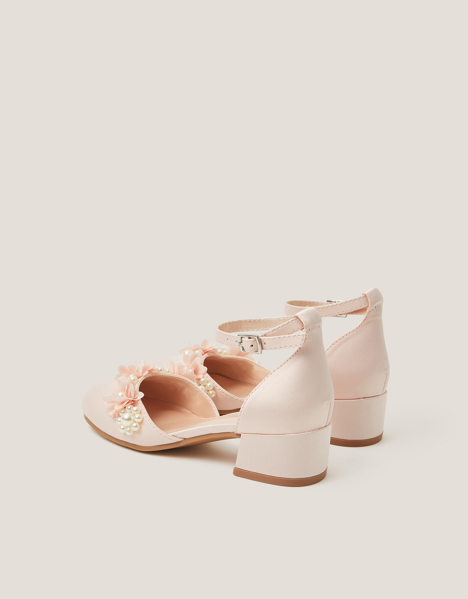Monsoon Closed-Toe Flower Embellished Heels in Pink, view 3