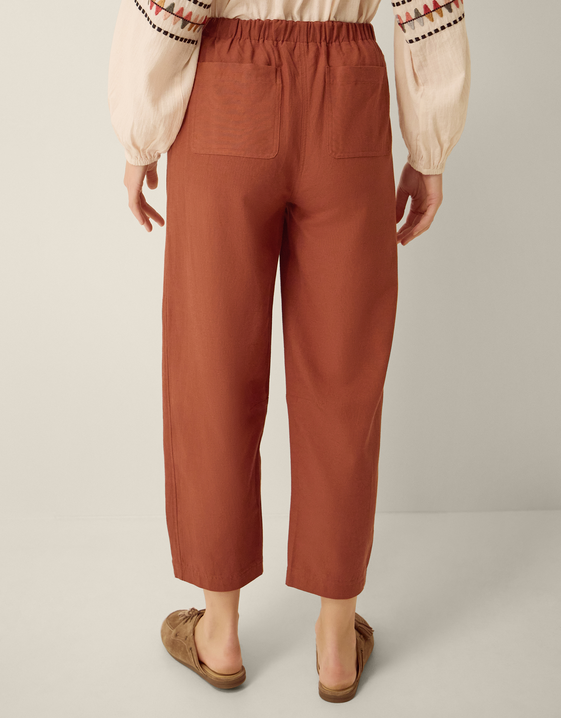 Monsoon Joanie Linen Blend Barrel Trousers in Orange, view 4