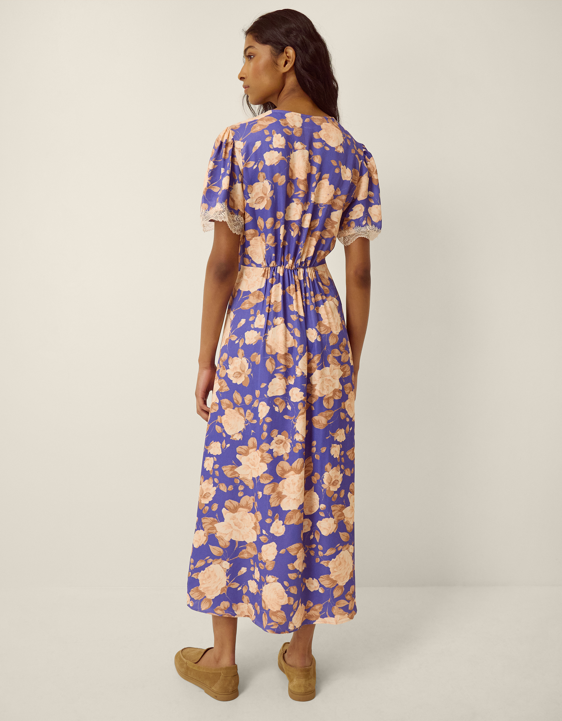 Monsoon Lori Lace Floral Satin Midi Dress, view 3
