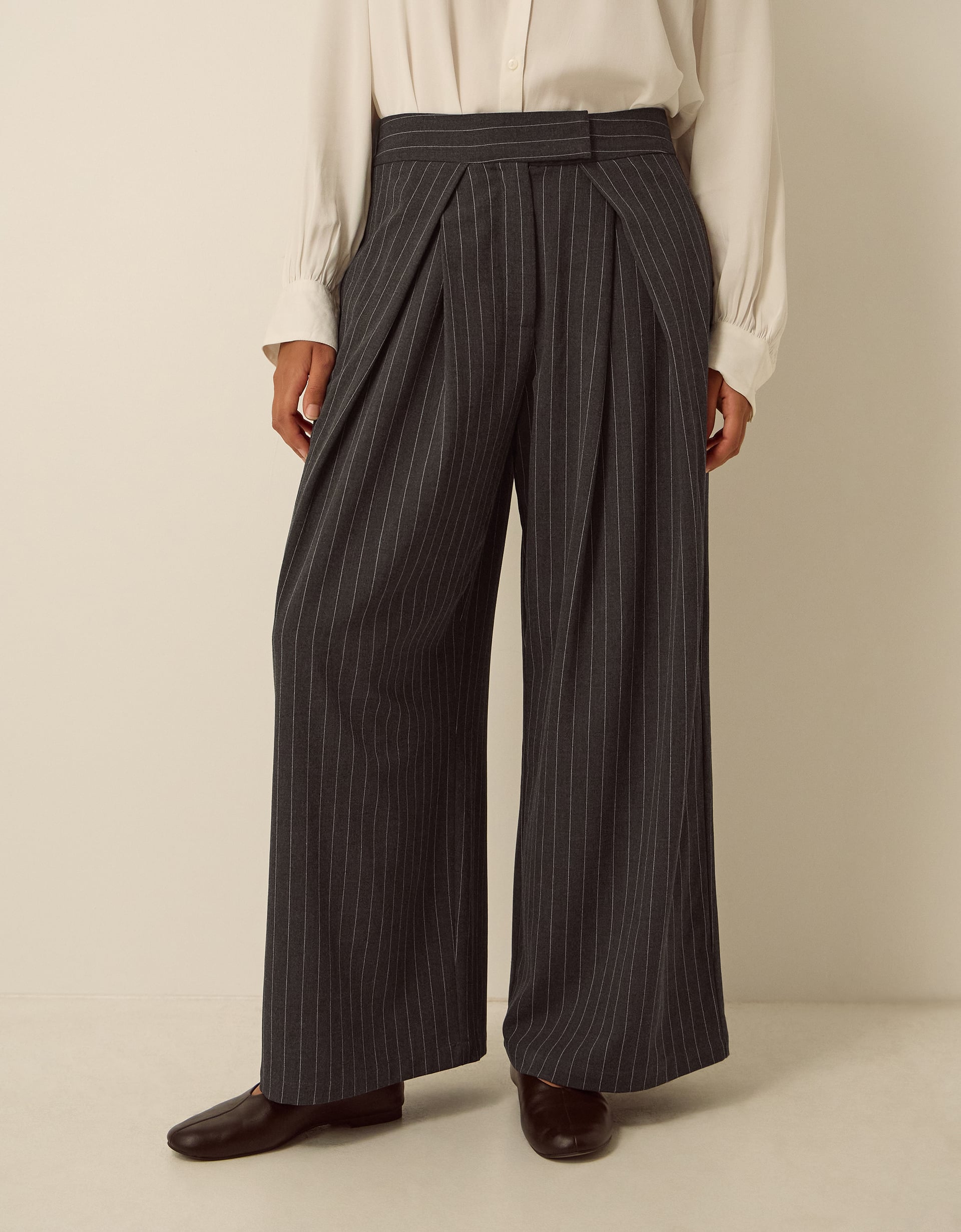 Monsoon Ambar Pinstripe Wide Leg Trousers, view 2