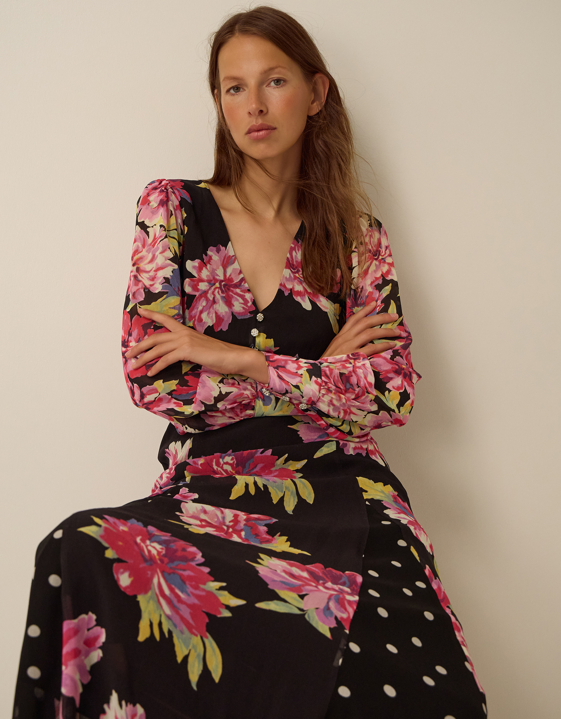Monsoon Kiri Floral Print Maxi Dress Black
