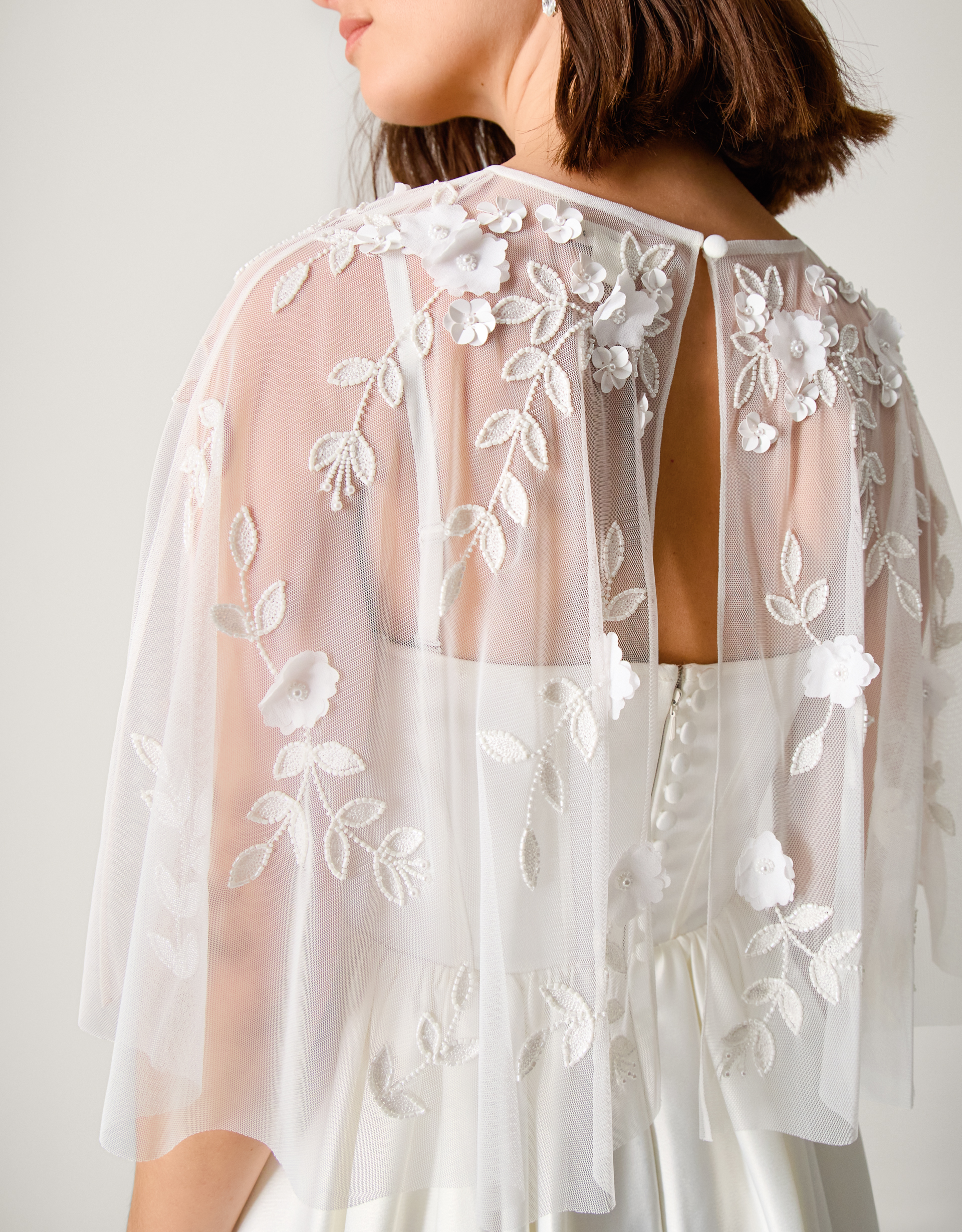 Monsoon Celeste Satin Wedding Dress with Floral Embellished Cape, view 4