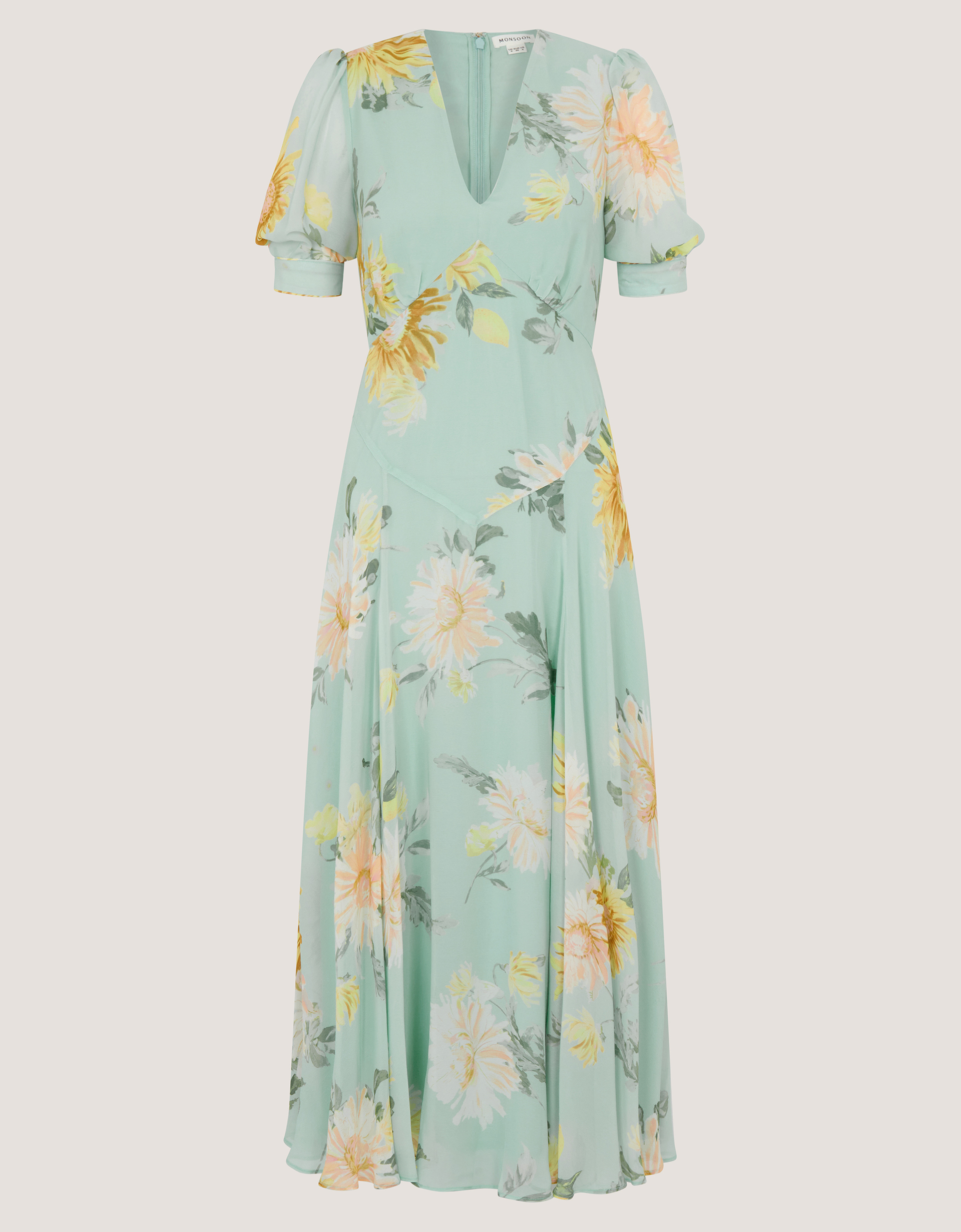 Monsoon Carris Puff Sleeve Floral Midi Dress, view 5