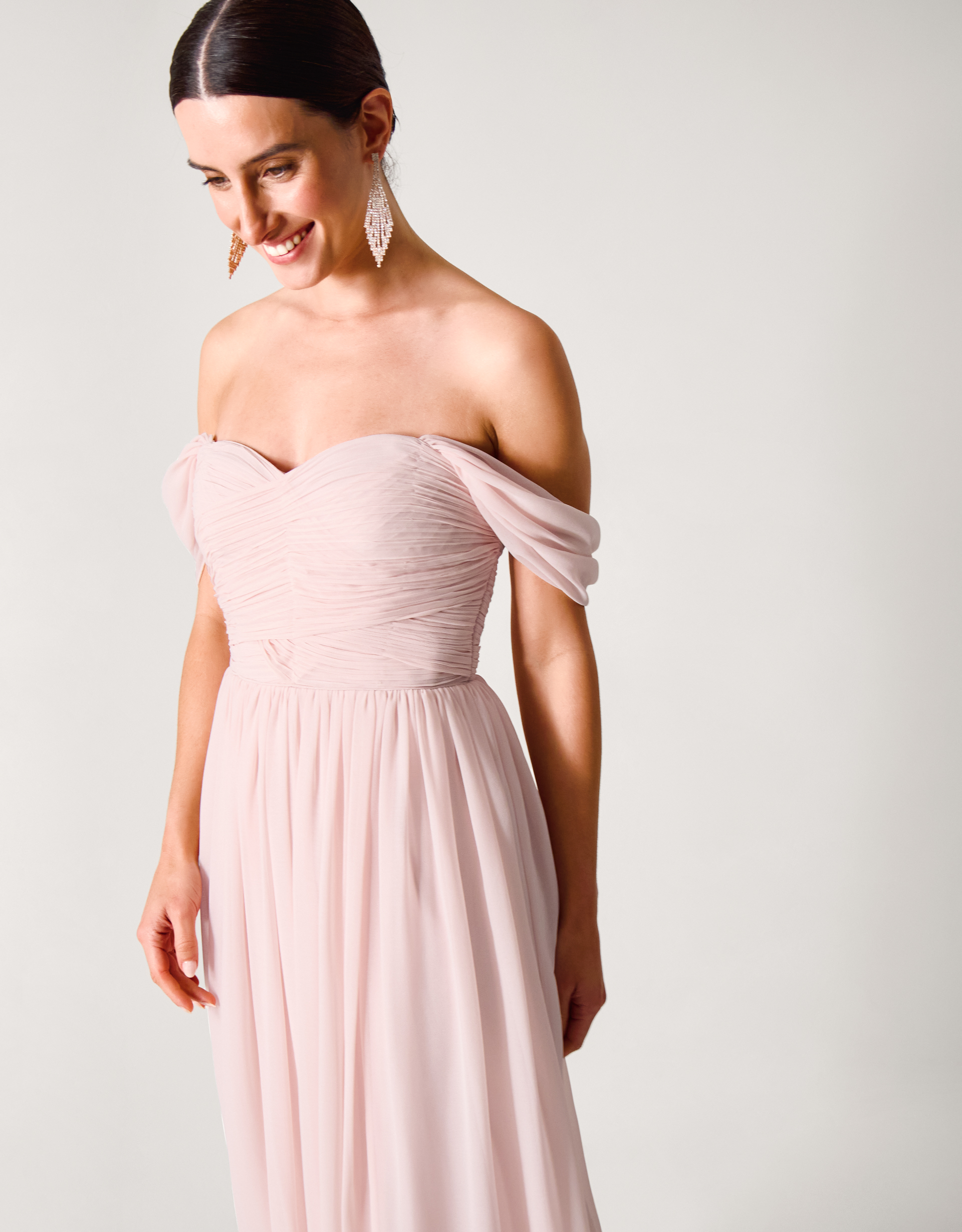 Monsoon Evelyn Bardot Bridesmaid Dress in Pink, view 2