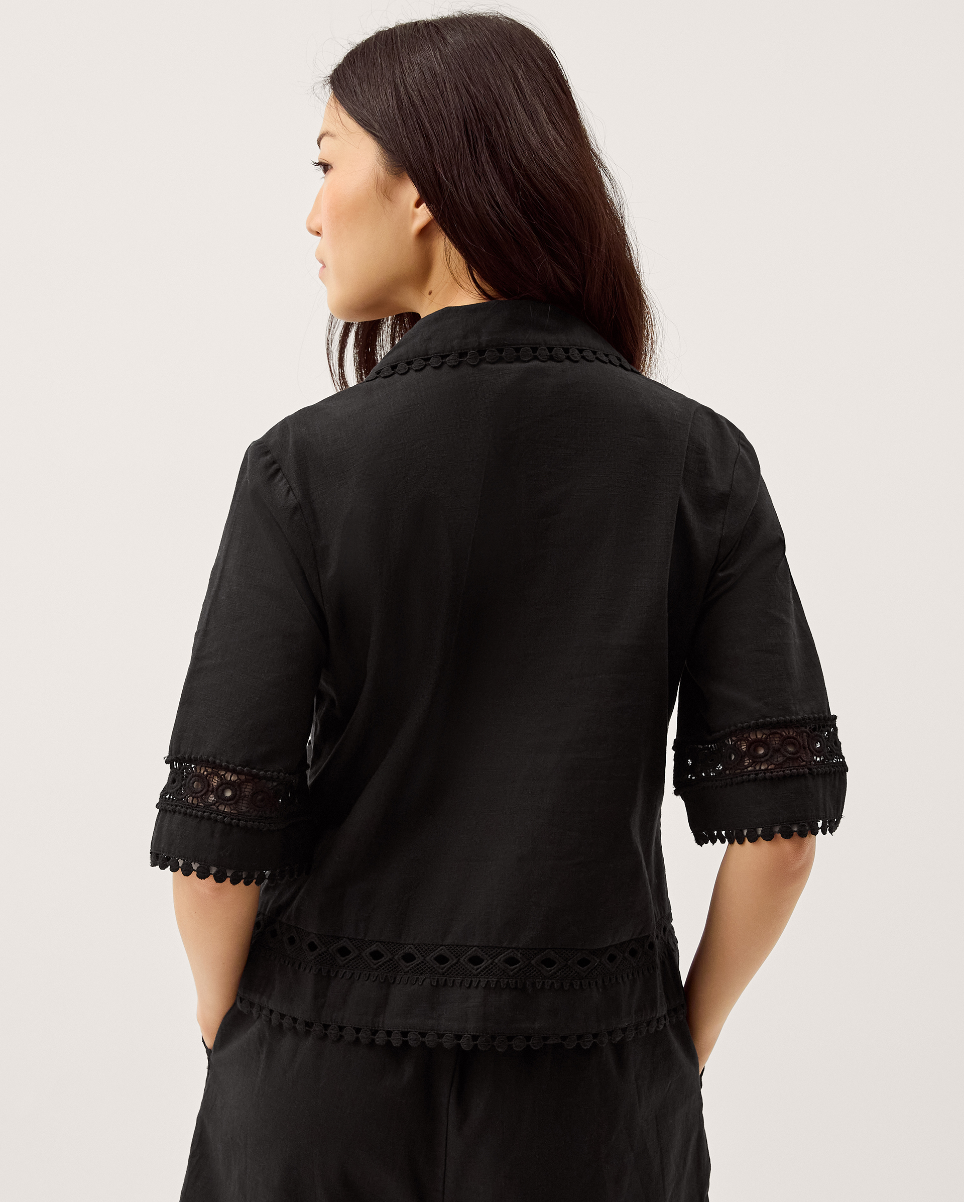 Monsoon Irina Lace Trim Shirt in Black, view 4