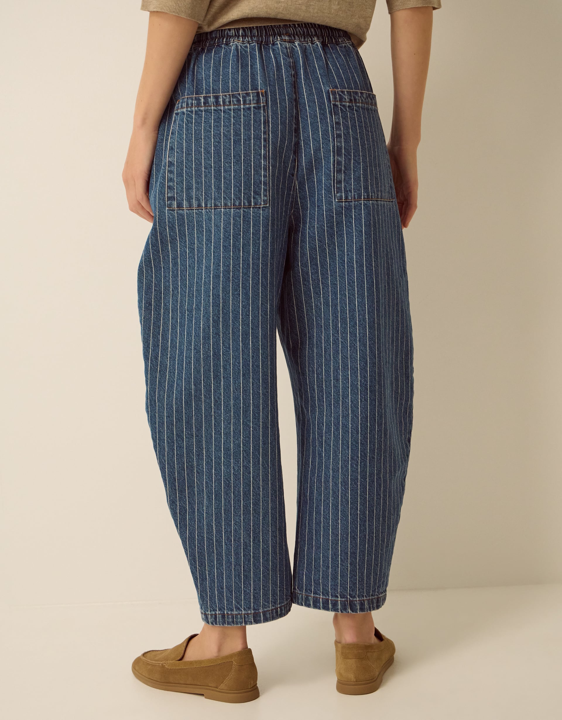 Monsoon Katja Drawstring Pinstripe Barrel Jeans, view 4