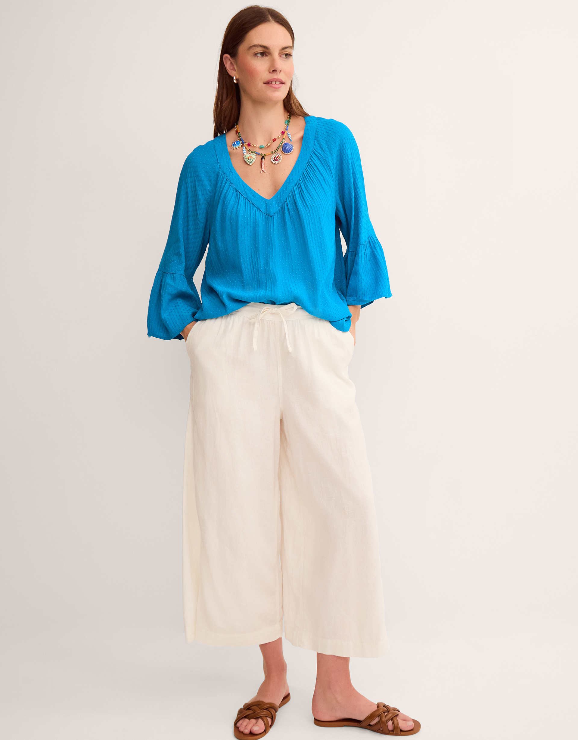 Monsoon Kallie Flute Sleeve Dobby Blouse in Teal, view 4
