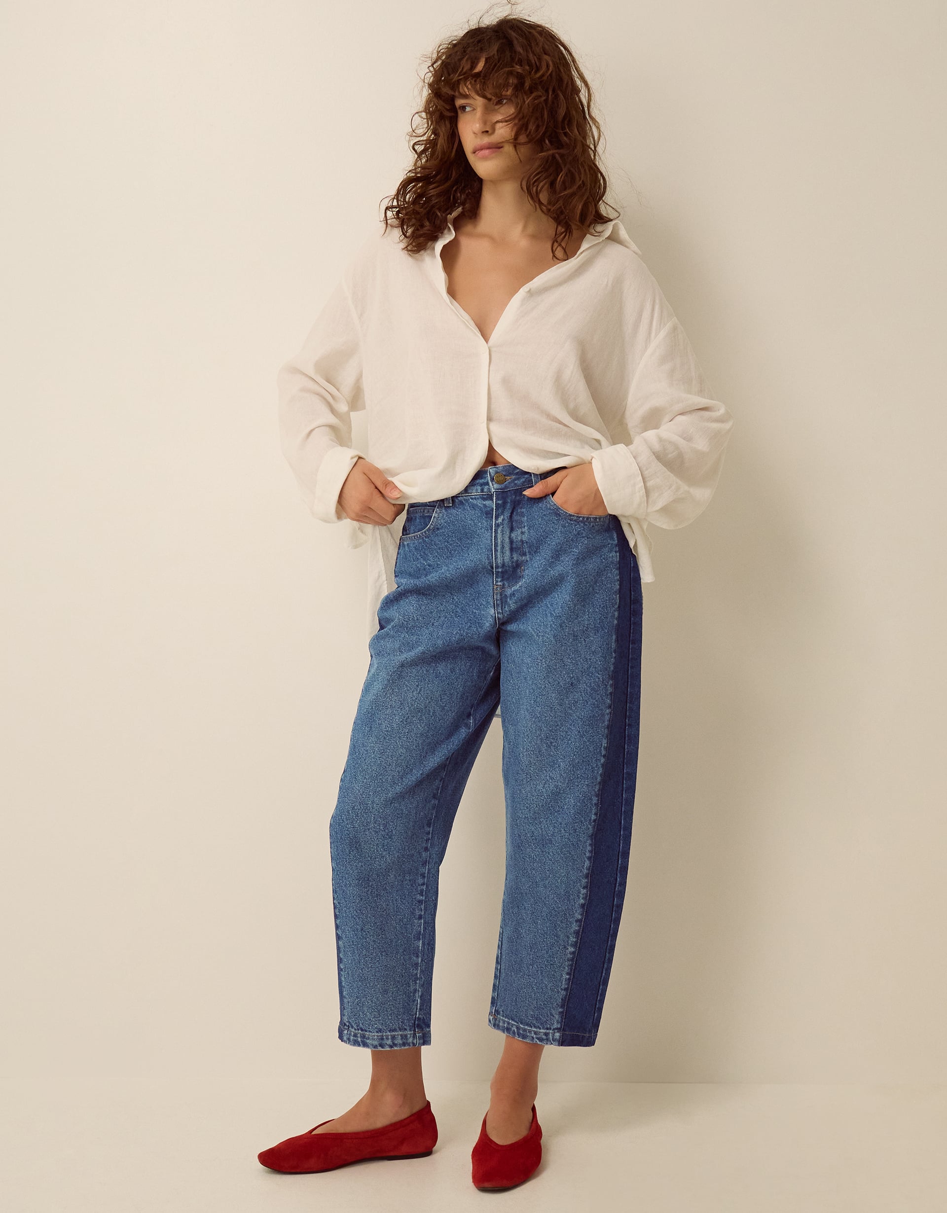 Monsoon Natalie Contrast Barrel Jeans in blue