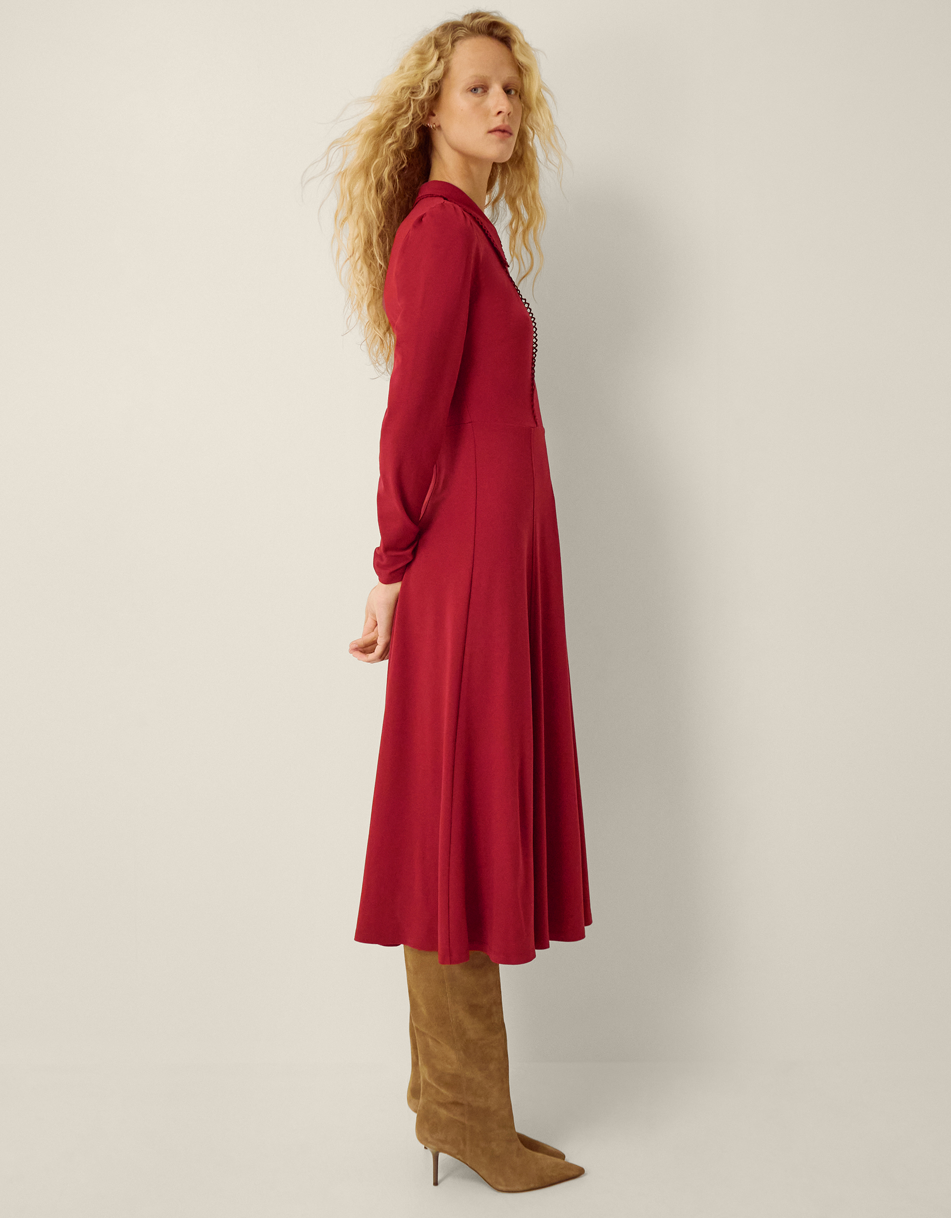 Monsoon Zoe Pointed Collar Jersey Midi Dress, view 4