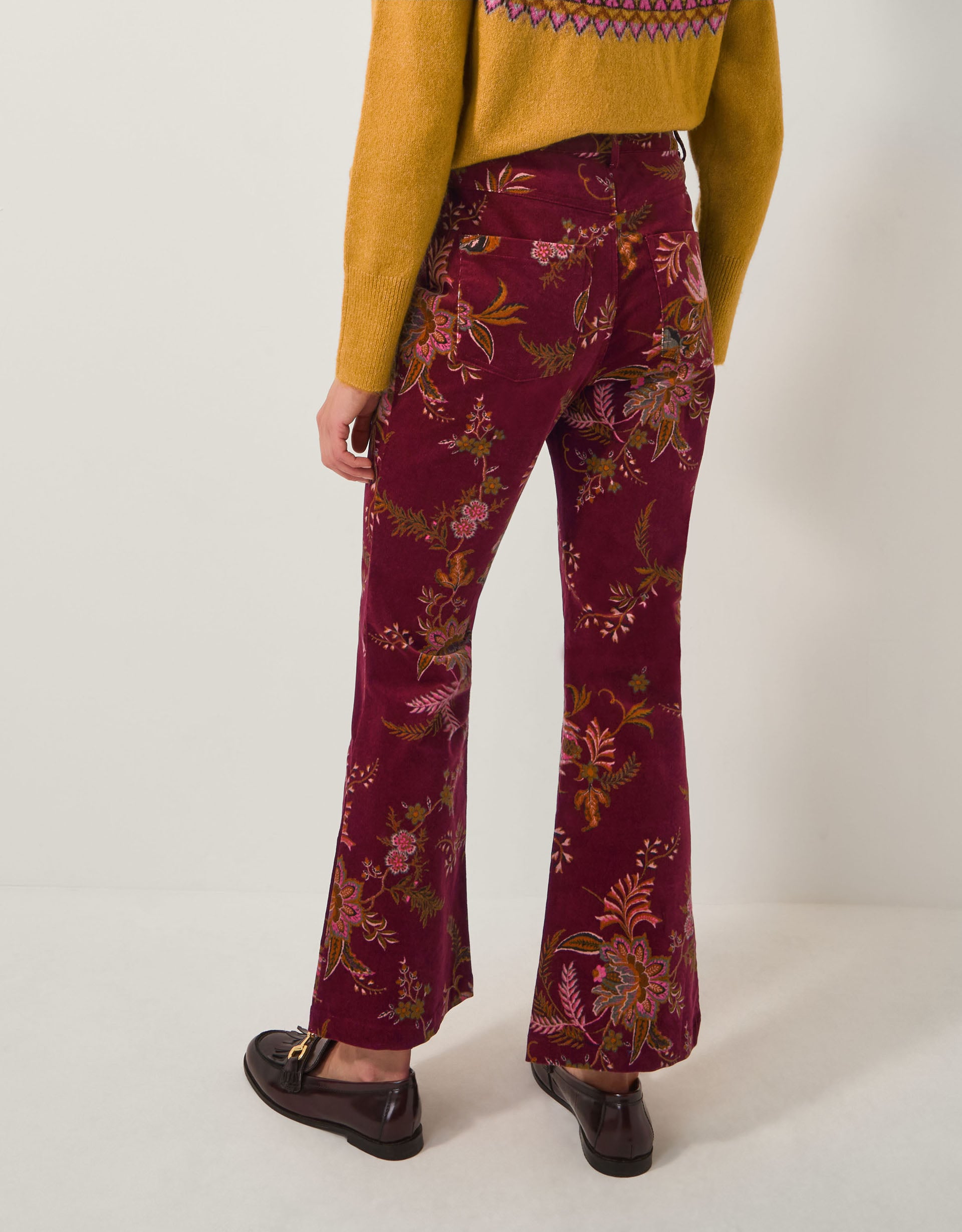 Monsoon Yasmina Floral Corduroy Flare Trousers, view 3