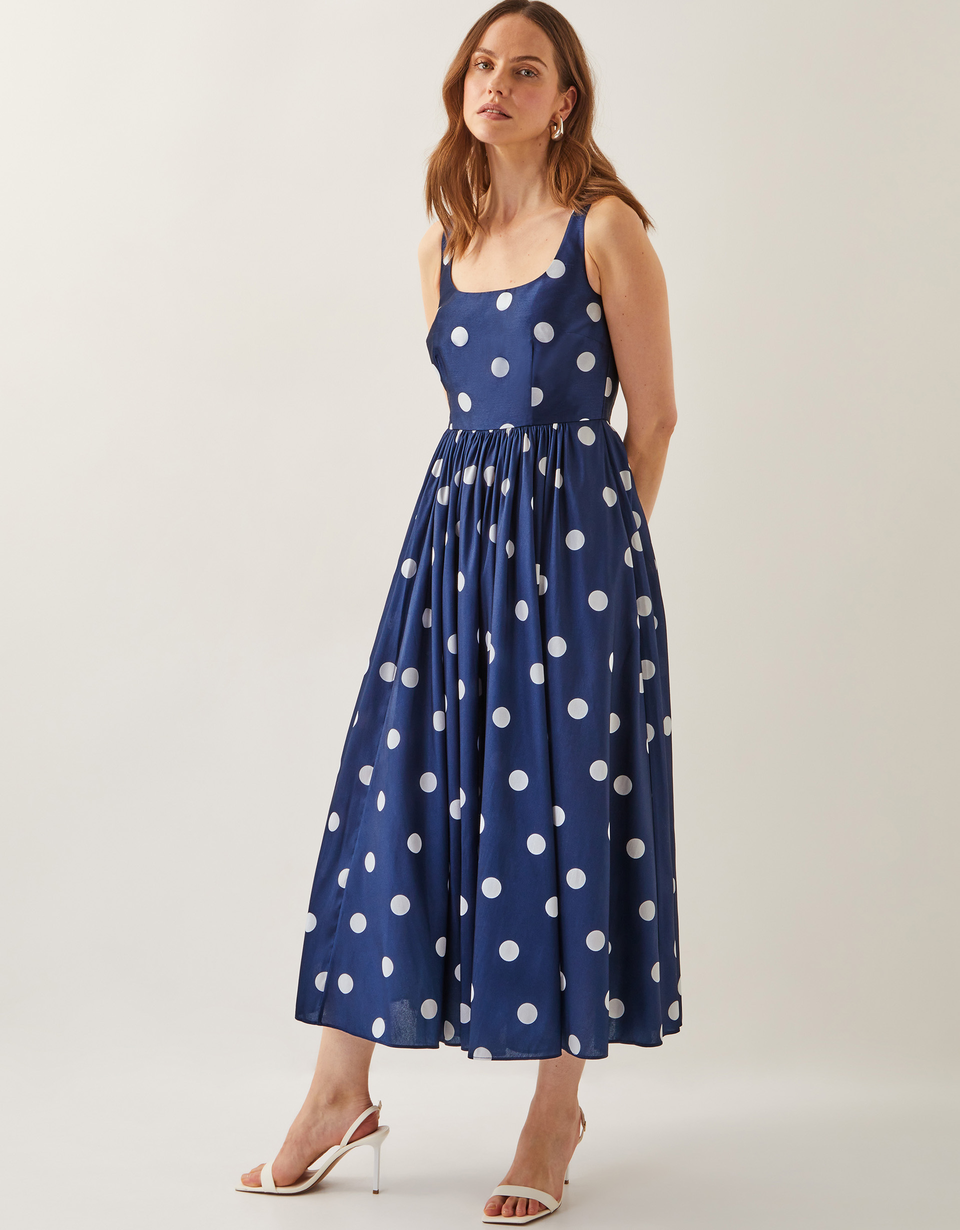 Monsoon Sicily Fit and Flare Midi Dress in Blue, view 5
