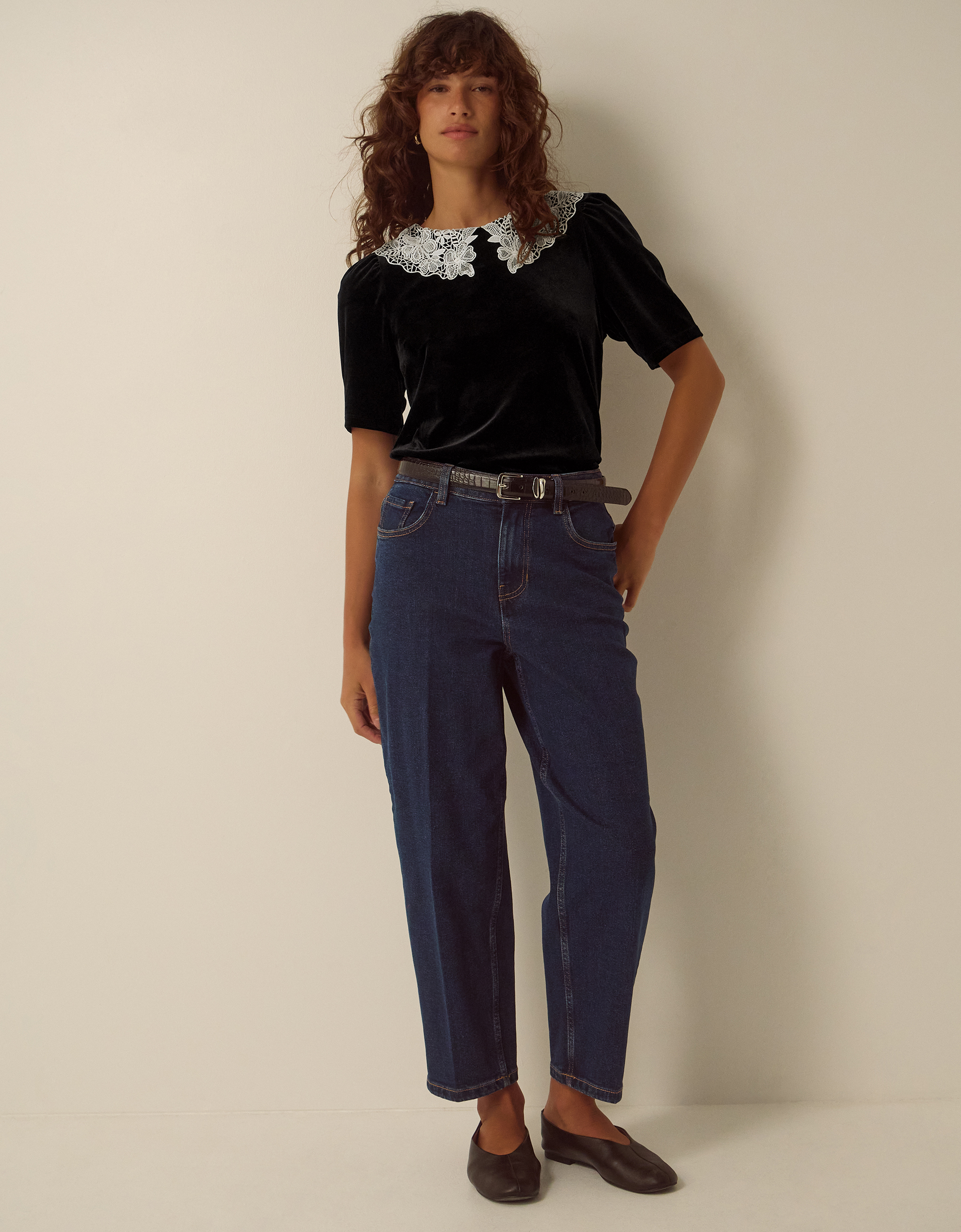 Monsoon Lenora Lace Collar Velvet Top, view 2