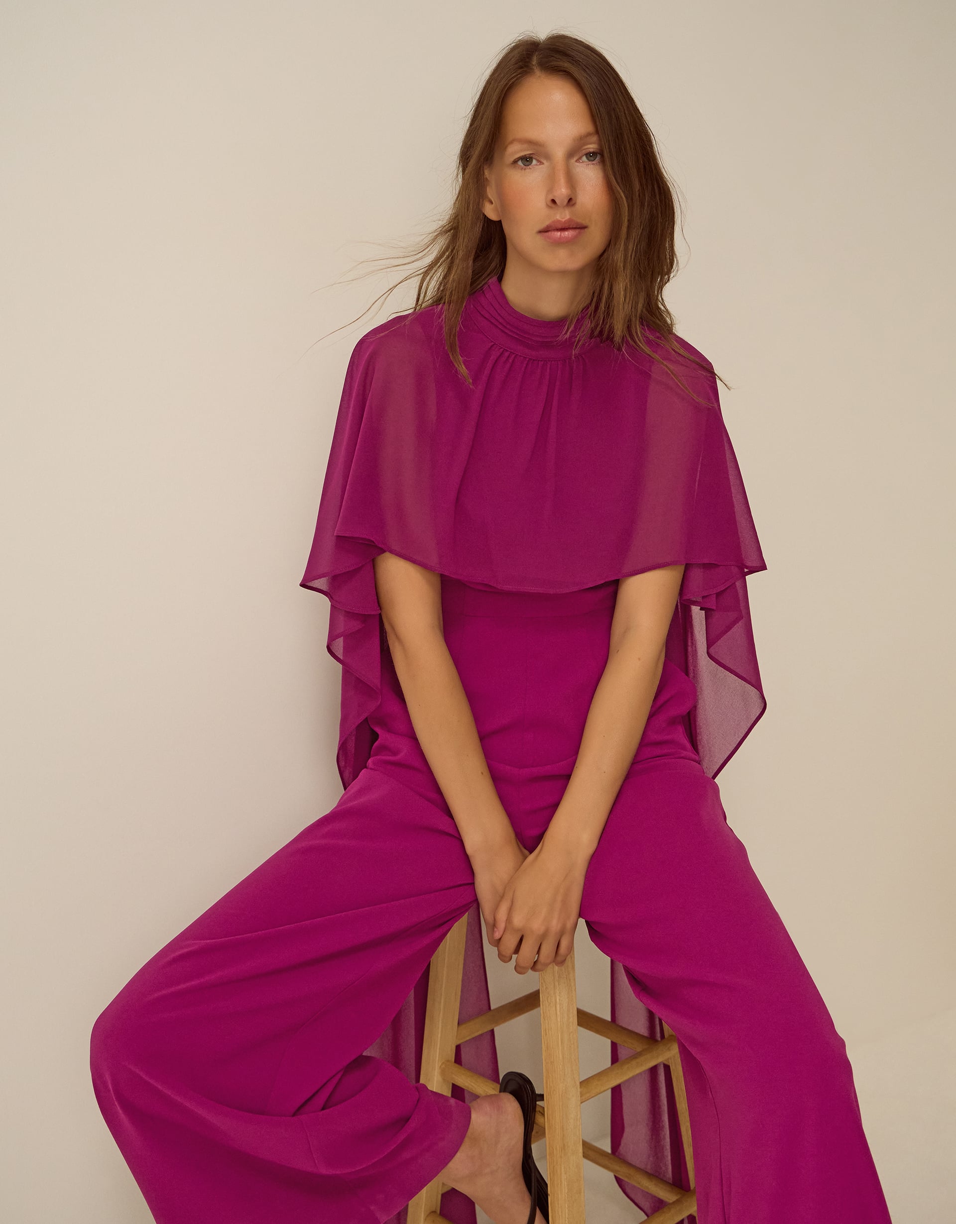 Monsoon Valerie Cape Wide Leg Jumpsuit in Purple
