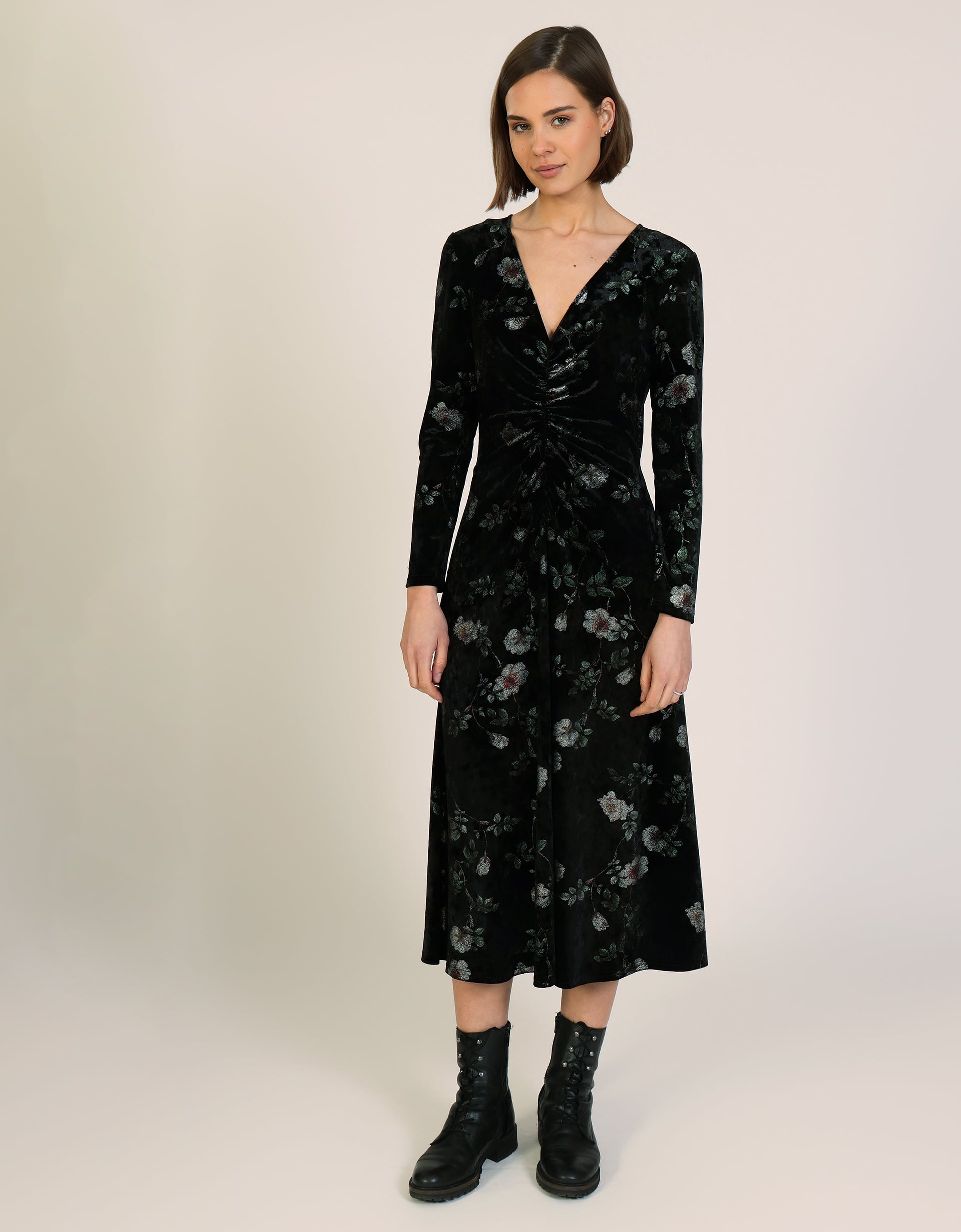 Monsoon Traffic People Blain Floral Velvet Midi Dress