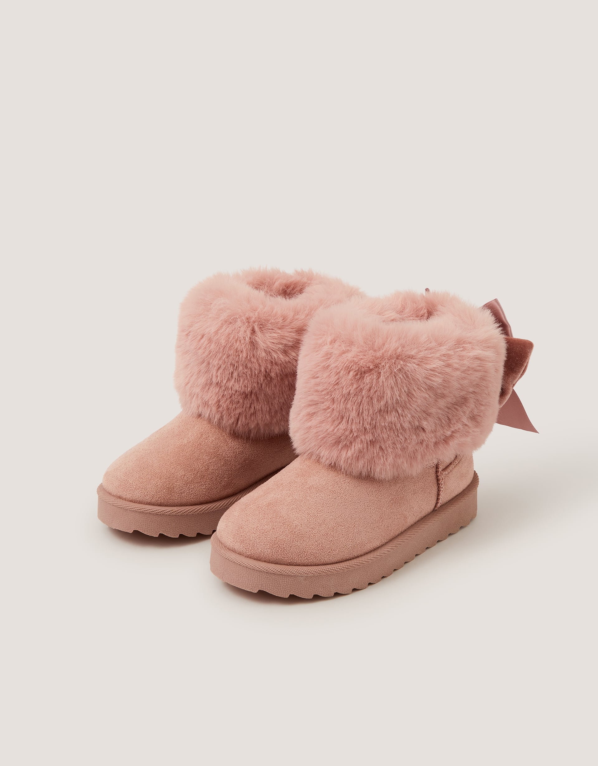 Velvet Bow Fluffy Ankle Boots Pink